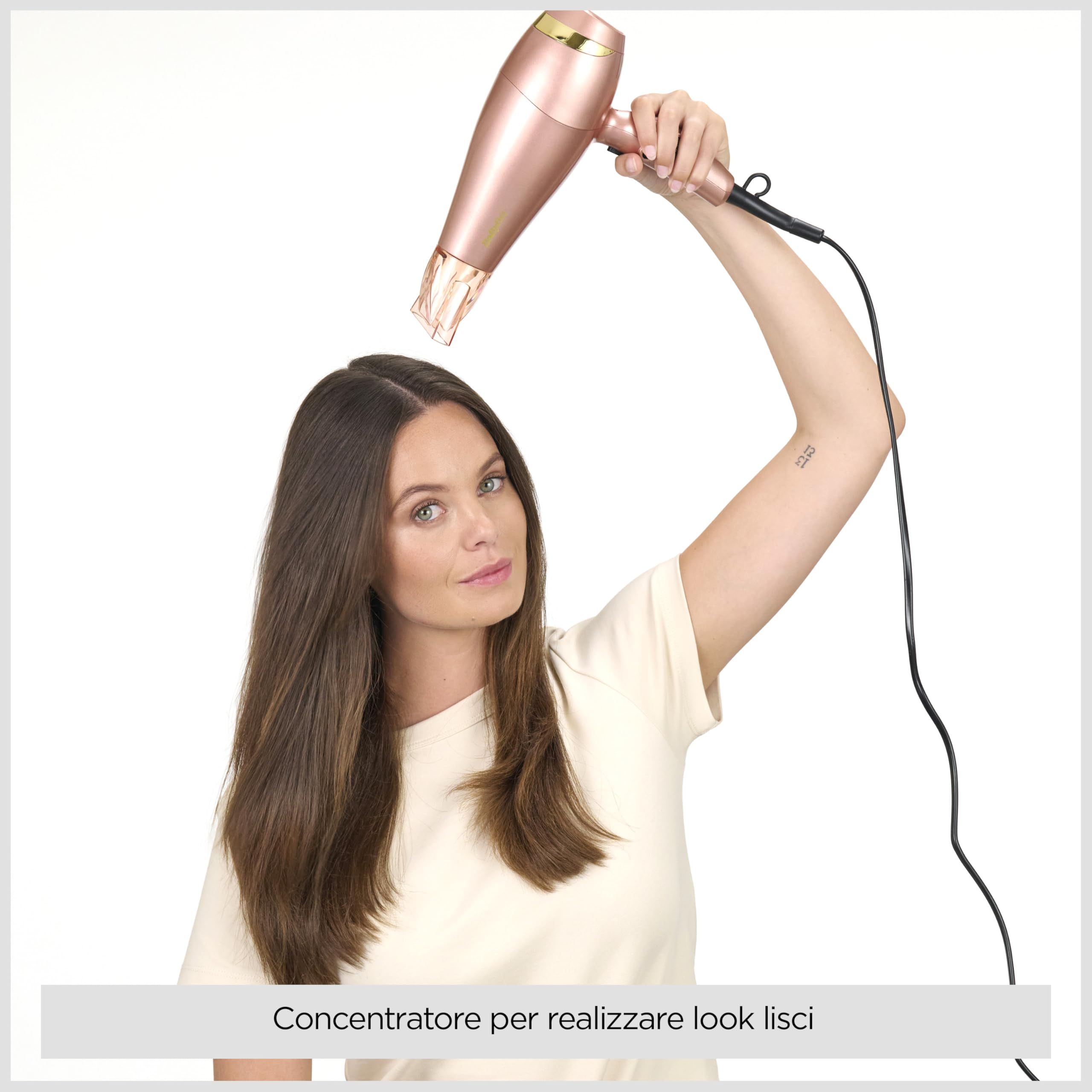 BaByliss Asciugacapelli Rose Gold, 2100W Phon Capelli Professionale, Funzione ionica anti-crespo, asciugatura rapida, leggero, 3 impostazioni di calore, 2 velocità, Rose Gold, 5336PE