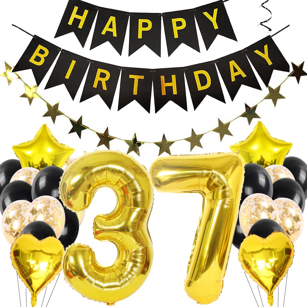Décoration Ballon 37E Anniversaire, Anniversaire Noir 37 Hommes, Décoration De Fête Noir Et