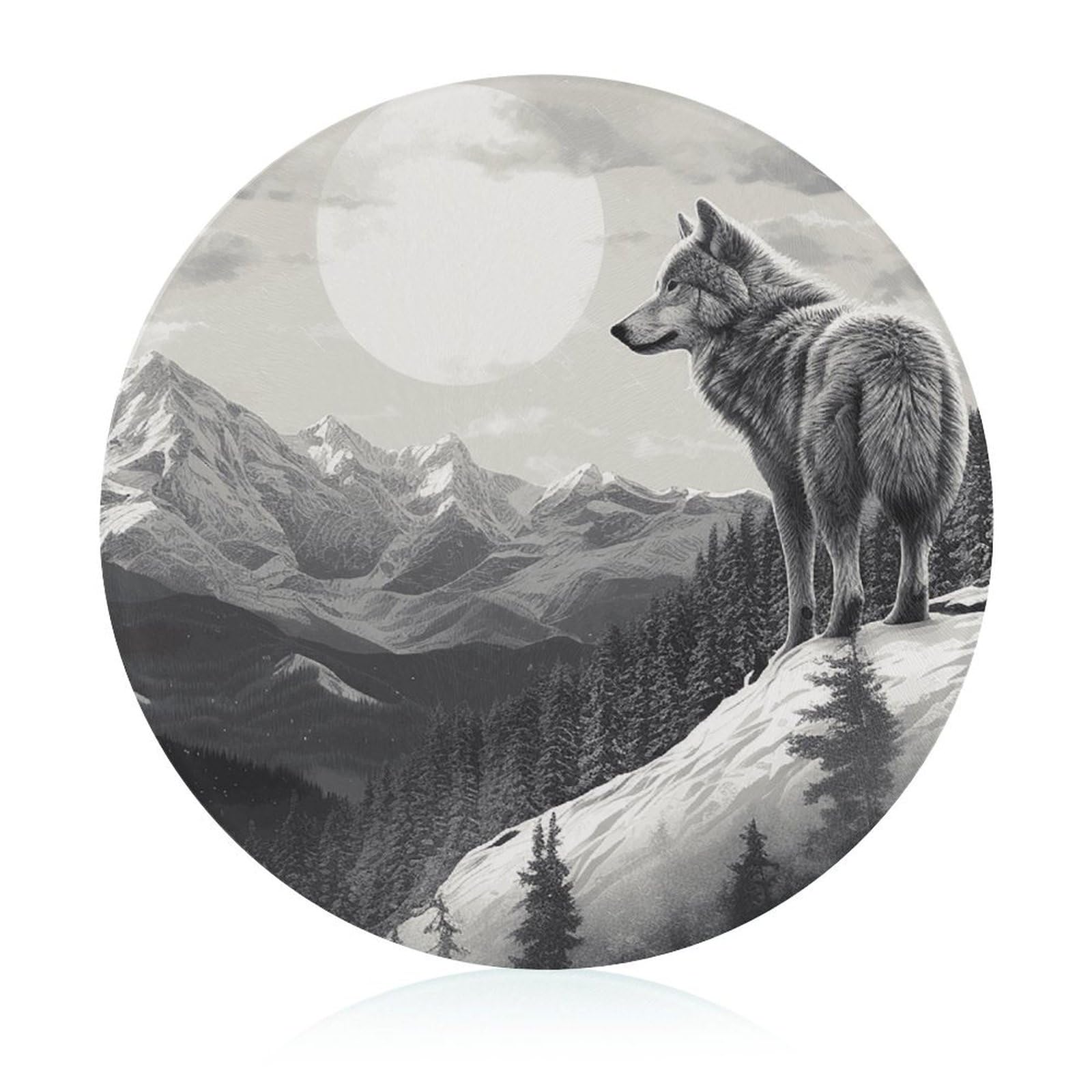 Planche à découper en verre trempé Snow Mountain ronde 20cm pour cuisine et pique-nique