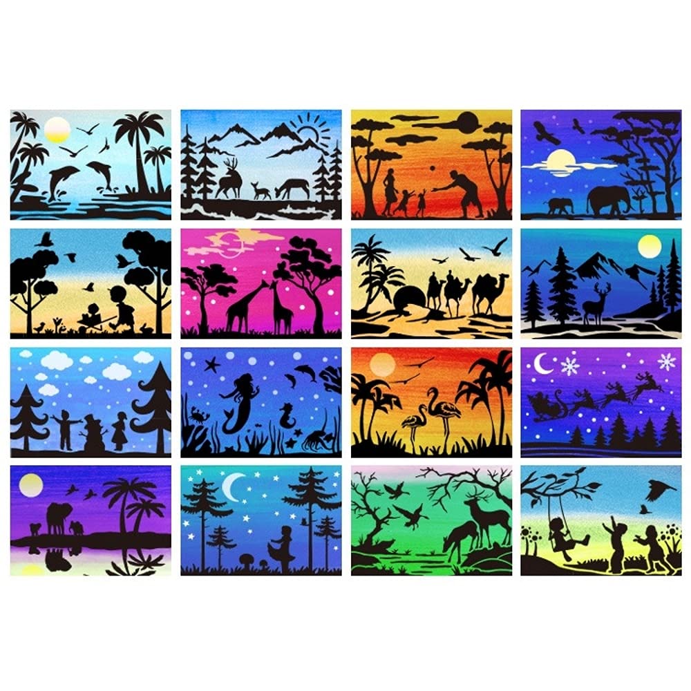 16 plantillas de personajes de paisaje A4 para pintar sobre madera, plantillas reutilizables para decoración del hogar, plantillas y plantillas de bricolaje para carteles, manualidades, arte