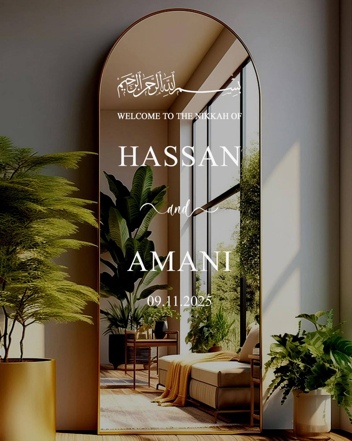 Personalised Islamic Wedding Nikkah Welcome Sign | Nikkah Sign for Mirror Decal | Welcome to The Nikkah Sign | Reception Entrance Sticker N7 (H100xW53-55cm)