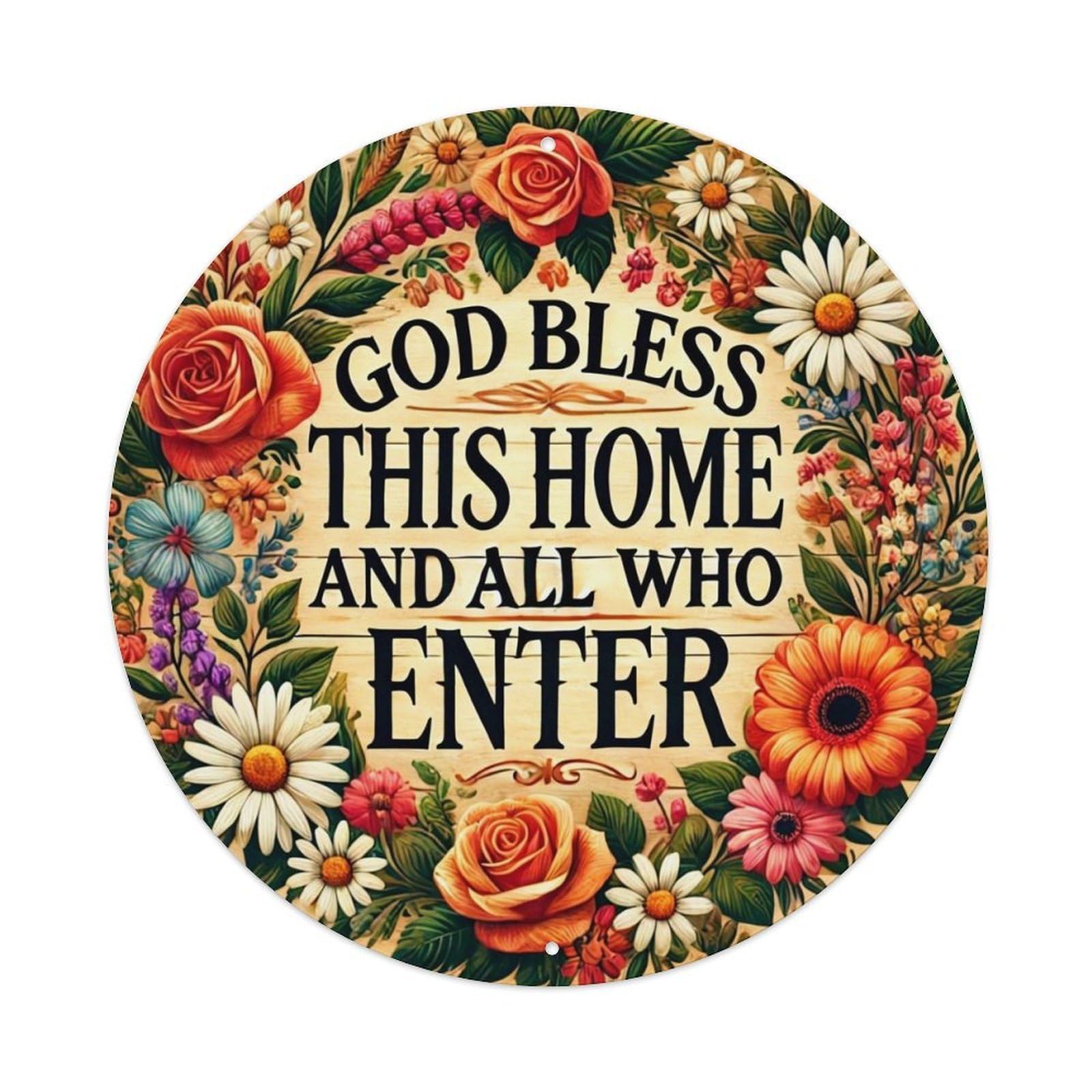 God Bless This Home Floral Tin Sign Metal Poster Vintage Metal Signs for Home Man Cave Bar Cafe Kitchen laundry room Wall Decorations 8x8 inches
