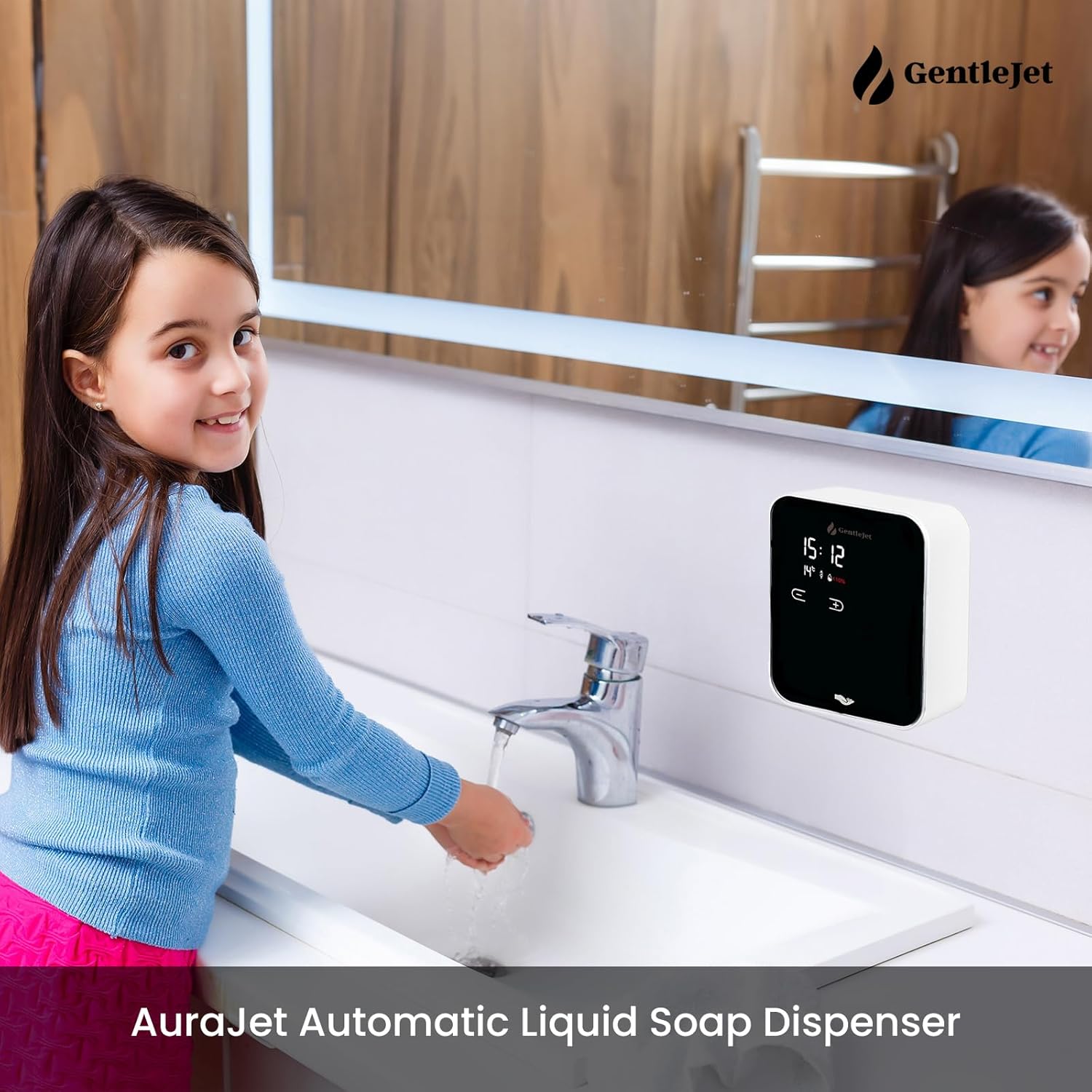 AuraJet Automatic Liquid Soap Dispenser Wall Mount, Touchless Motion Sensor, Digital LED Display, Aluminum Alloy Body, 5 Adjustable Output Levels, USB or Battery Powered, 16.2 oz - Image 5