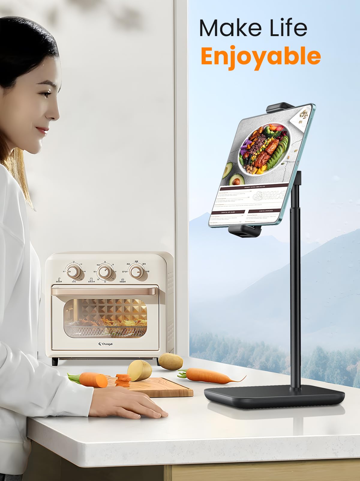 Regulowany stojak na iPada z wydłużeniem wysokości 21 ", 360 ° uchwyt tabletu obrotowego dla biurka, stojak na powierzchni, przenośny stojak na monitor z tabletami i smartfonami 4,7-15.6"