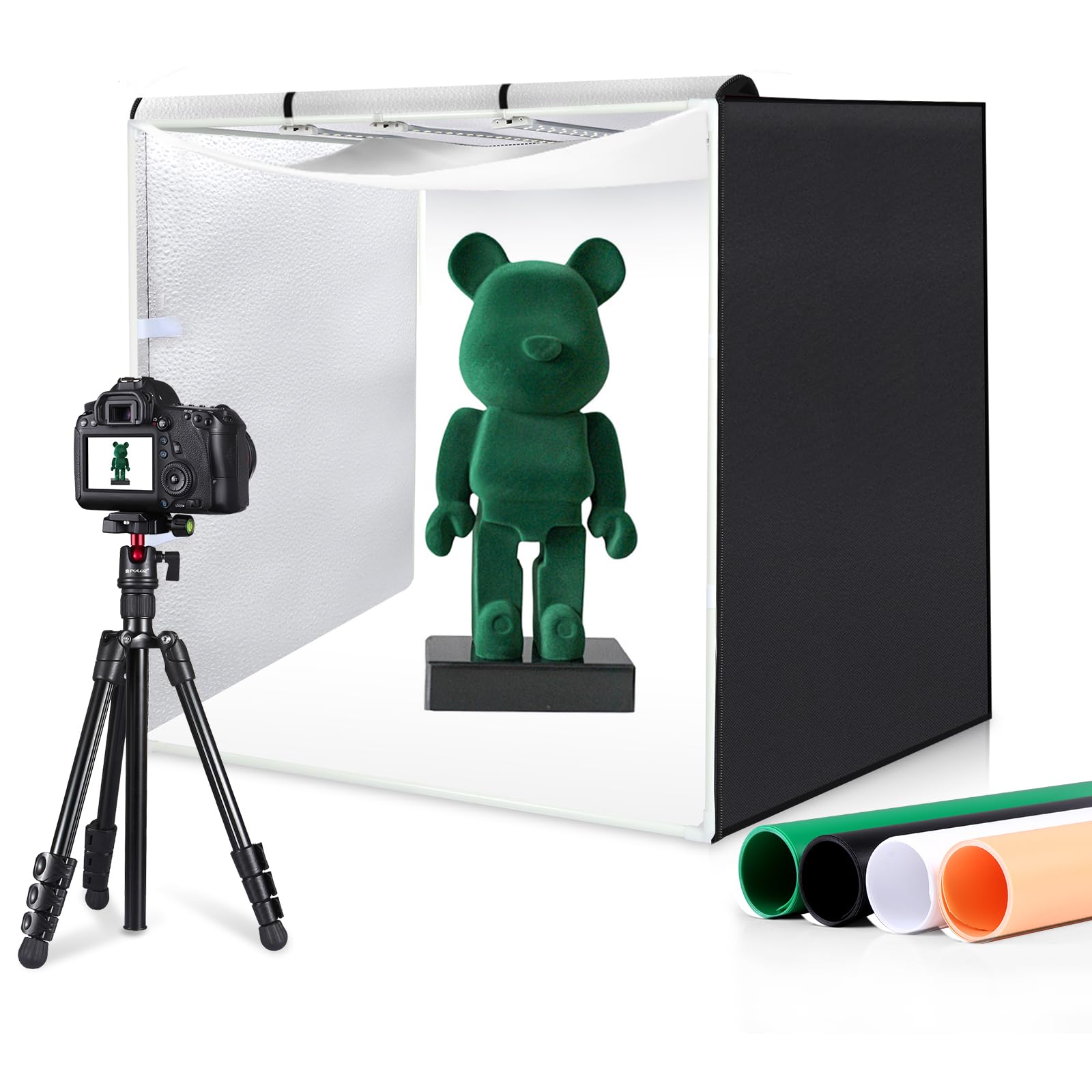 PULUZ Scatola fotografica 80 x 80 cm, 32 pollici, professionale dimmerabile, con 3 strisce luminose mobili, 234 luci LED da 90 W e 4 backdrops in PVC, per grandi fotografie di prodotti
