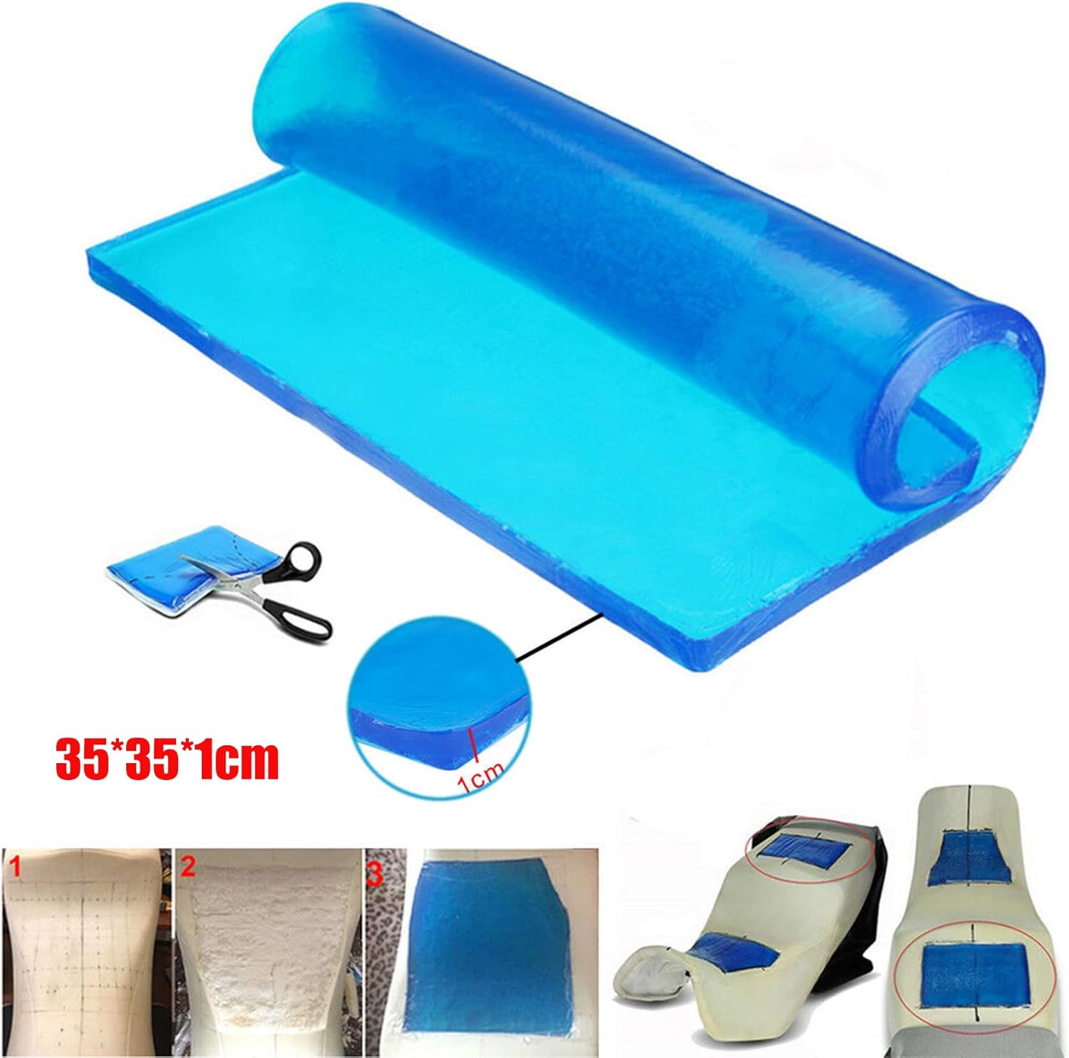 Motorcycle Seat Gel Pad Car Seat Cushion Shock Absorption Mats Cooling Motorcycle Driver Passenger Long Driving Seat Pad Comfort DIY Office Chair Home Soft Seat Cushion Accessories 35 x 35 x 1cm