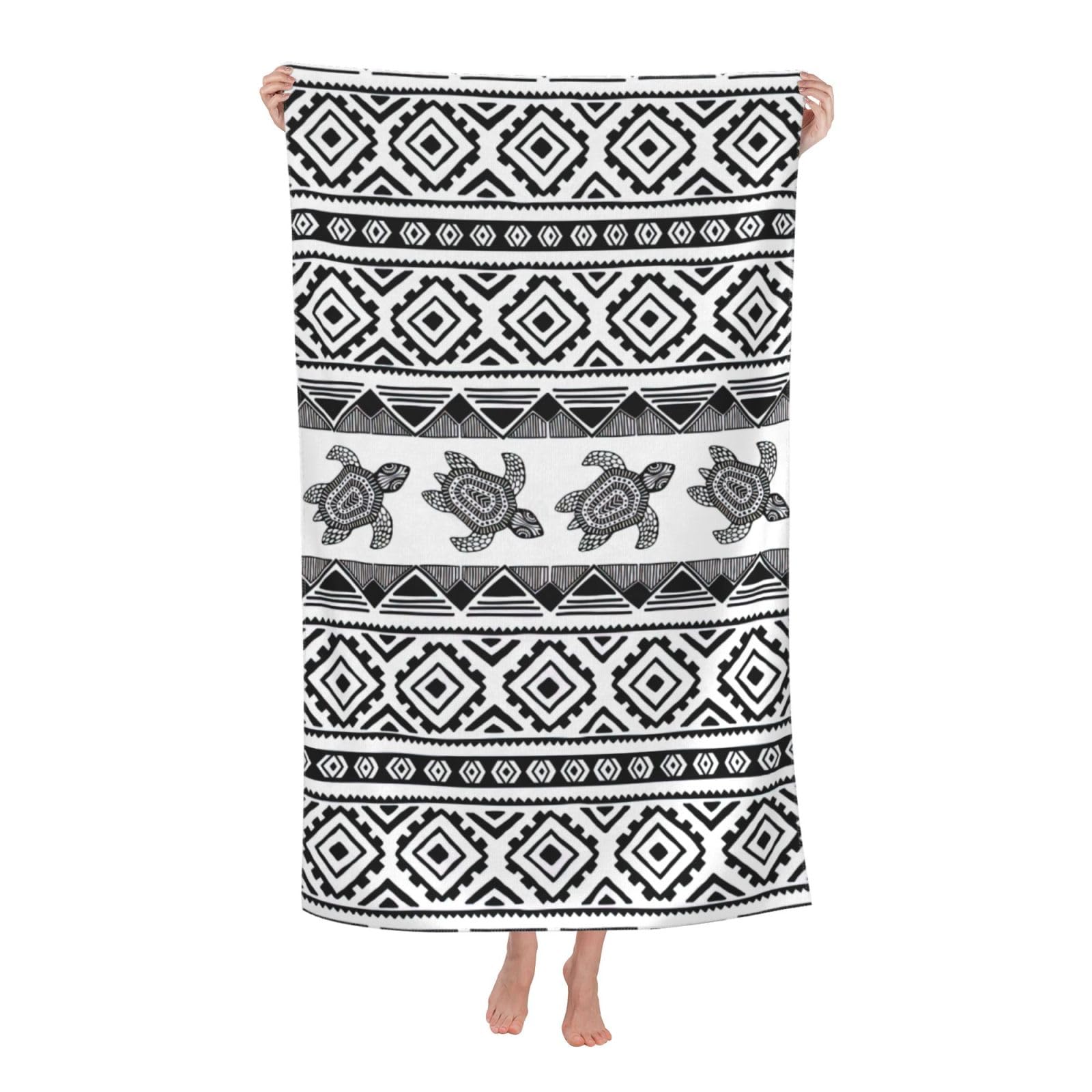 Oazcvbnn Women's White Ethnic Turtle Striped Print Adult Beach Towel Summer Travel Pool Vacation Swimming Fitness Outdoor Adventures