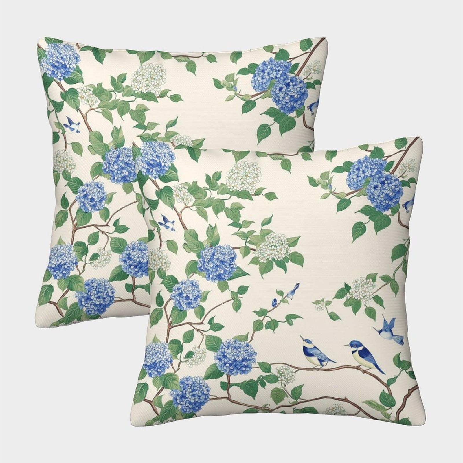 kaiyun 2 Pack 3D Hydrangea Flowers And Leaves,Birds Theme Square Cushion Cover Decoration Pillow Cover Suitable for Home Sofa Bedroom Living Room 45x45cm