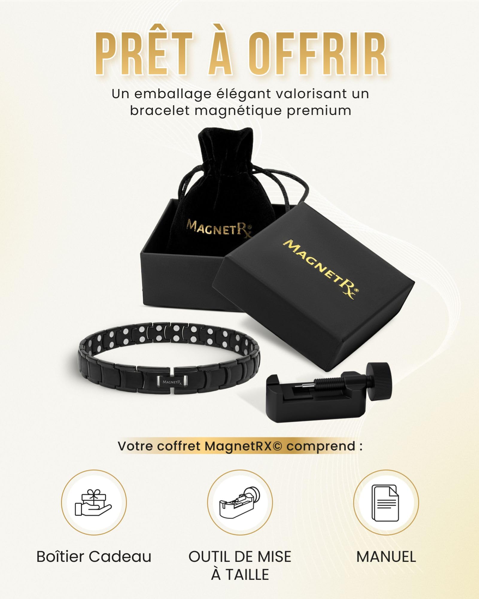 MagnetRX® Bracelet De Cheville Pour Homme - 48 Aimants Puissants (168000 GAUSS) Bijou Aimanté En Titane Ultra-Résistant - Réglable Avec Outil De Dimensionnement (Noir)
