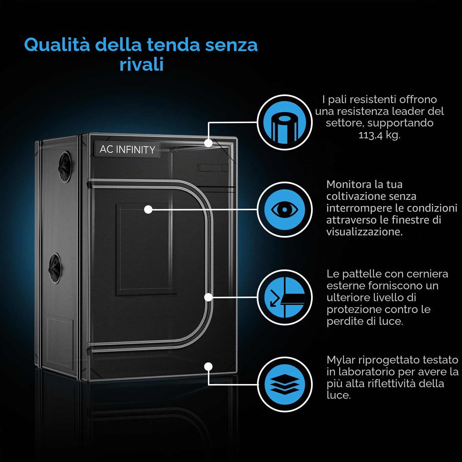 AC Infinity CLOUDLAB Tenda da coltivazione a propagazione avanzata, tela Mylar diamantata 2000D, mini tenda con orientamento verticale o orizzontale per germinazione, clonazione, funghi, coltivazione