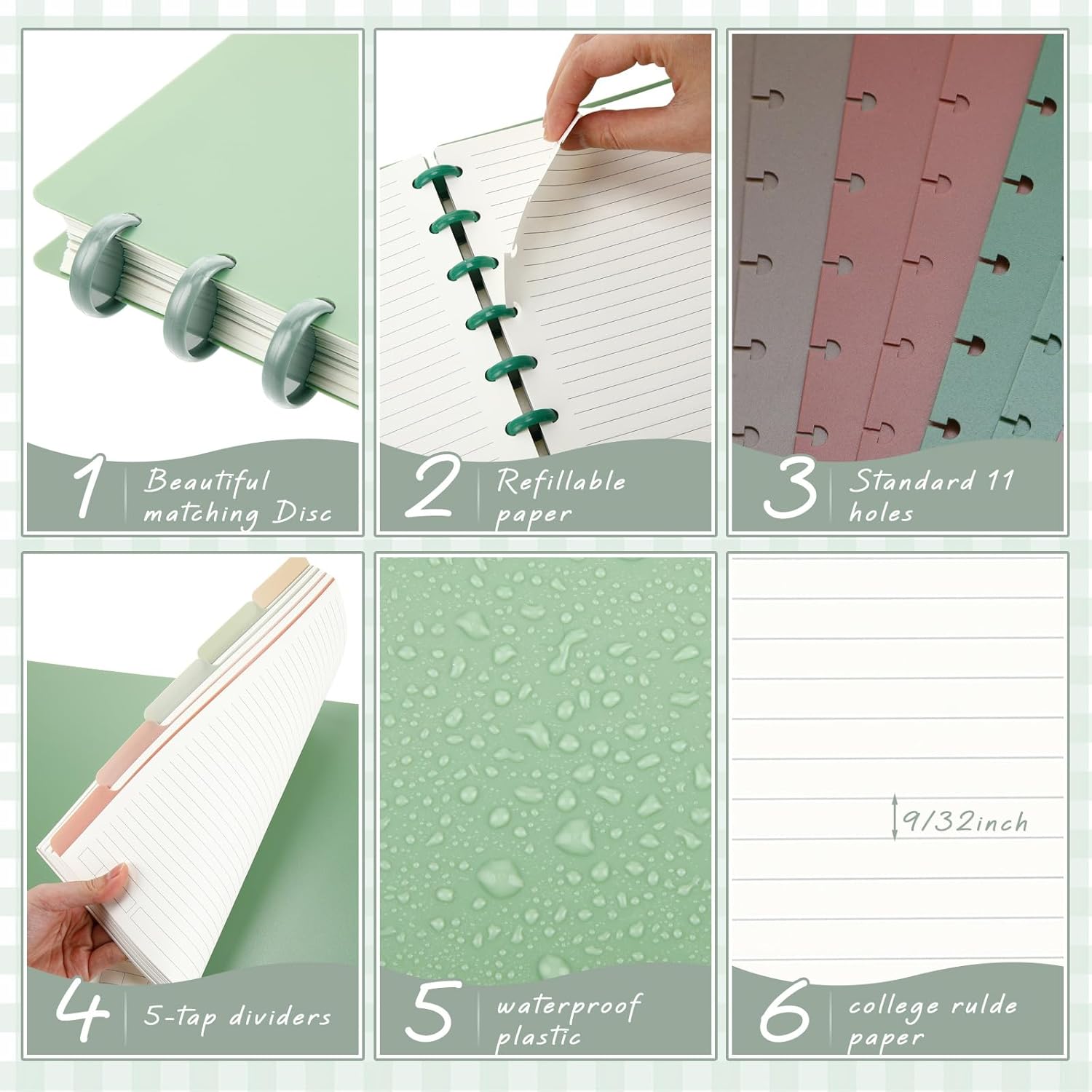 Glenmal 4 Sets Discbound Notebook, 8.5" x 11" Customizable Notebook Letter Size Includes Discs 5 Tab Note Dividers College Ruled Removable Pages Refillable Subject Journal for Office(Elegant Color)