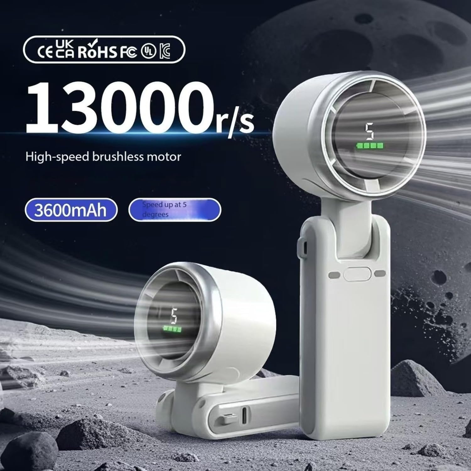 High speed handheld neck hanging small fan 4000mAh long endurance USB mini portable folding turbo fan(2pcs white)