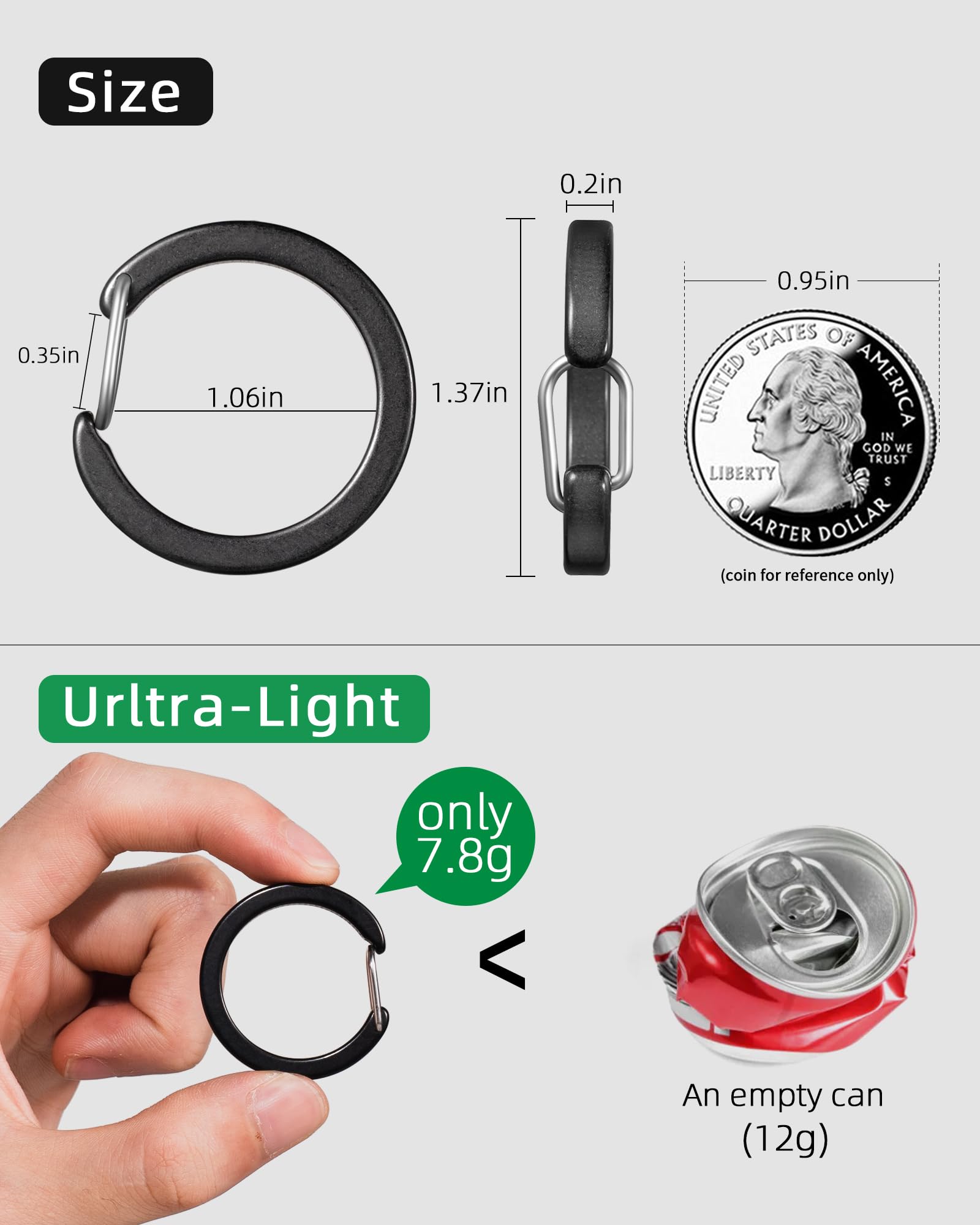 FEGVE Round Durable Carabiner Keychain Clip, 1.06