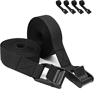 Rosemarie Cam Buckle Tie Down Straps, Heavy Duty Lashing Straps Secure Straps Cinch Ratchet Straps with Zinc Alloy Lock Buckle up to 700 lbs for Cargo, Luggage, Kayak,Truck Pack of 4Pcs (1" x 12Ft)