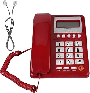 DAUERHAFT KX-T8001 Corded Telephone, ABS Red Wired Corded Telephone Dual Mode Desktop Phone Landline Fixed Telephone with Caller ID, for Home Hotel Office