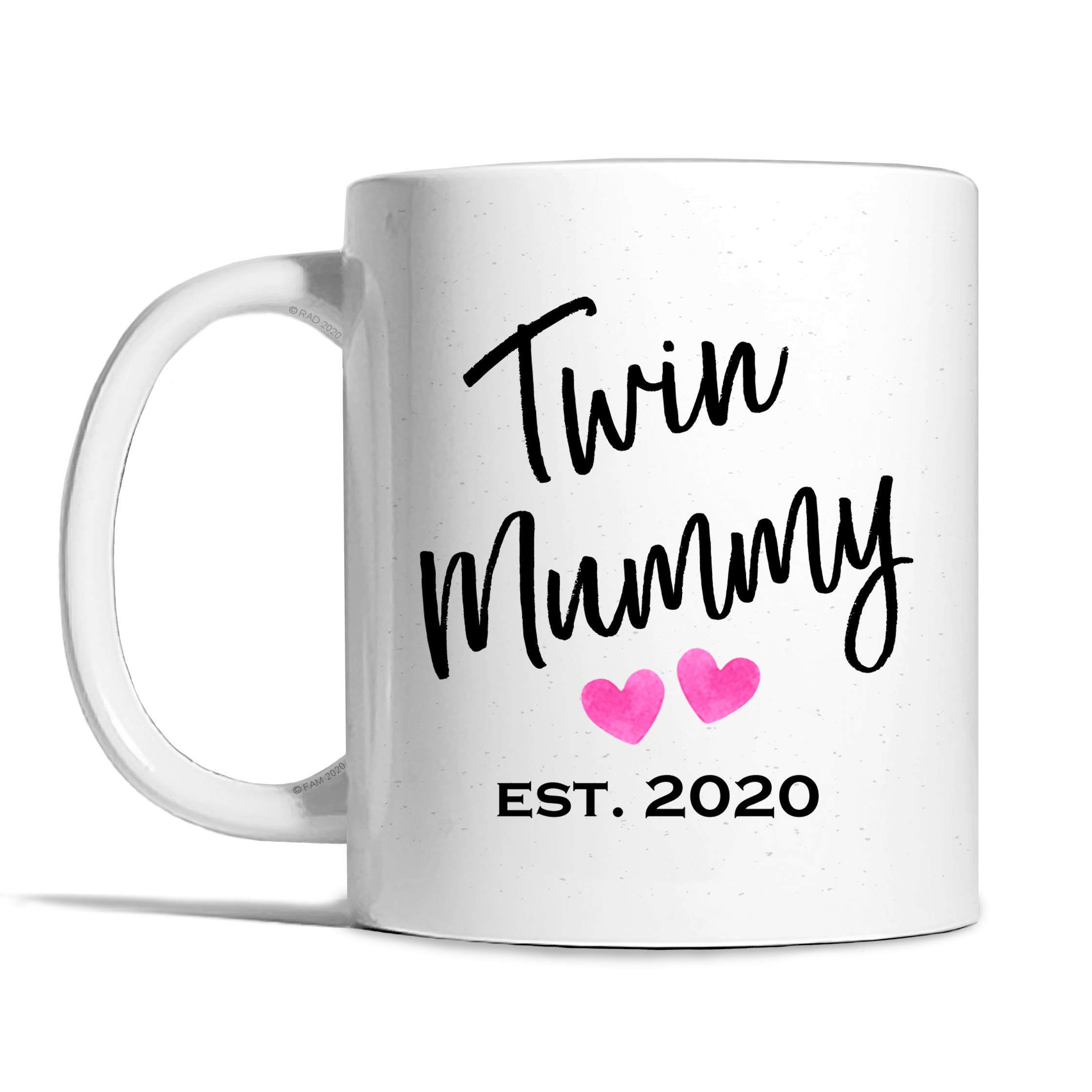 Risk-A Designs Twin Mummy Est 2020 Pink Hearts mug, twin mummy mug, mummy to twins gift, parent to twins gift, pregnancy reveal mug gift, mum to be gift