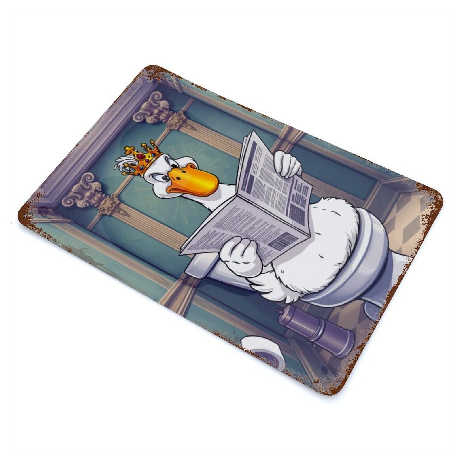 King Duck on The Toilet Rust Effect Tin Sign 11.8"x7.9", Ideal for Farmhouse, Kitchen And Entryway Decor