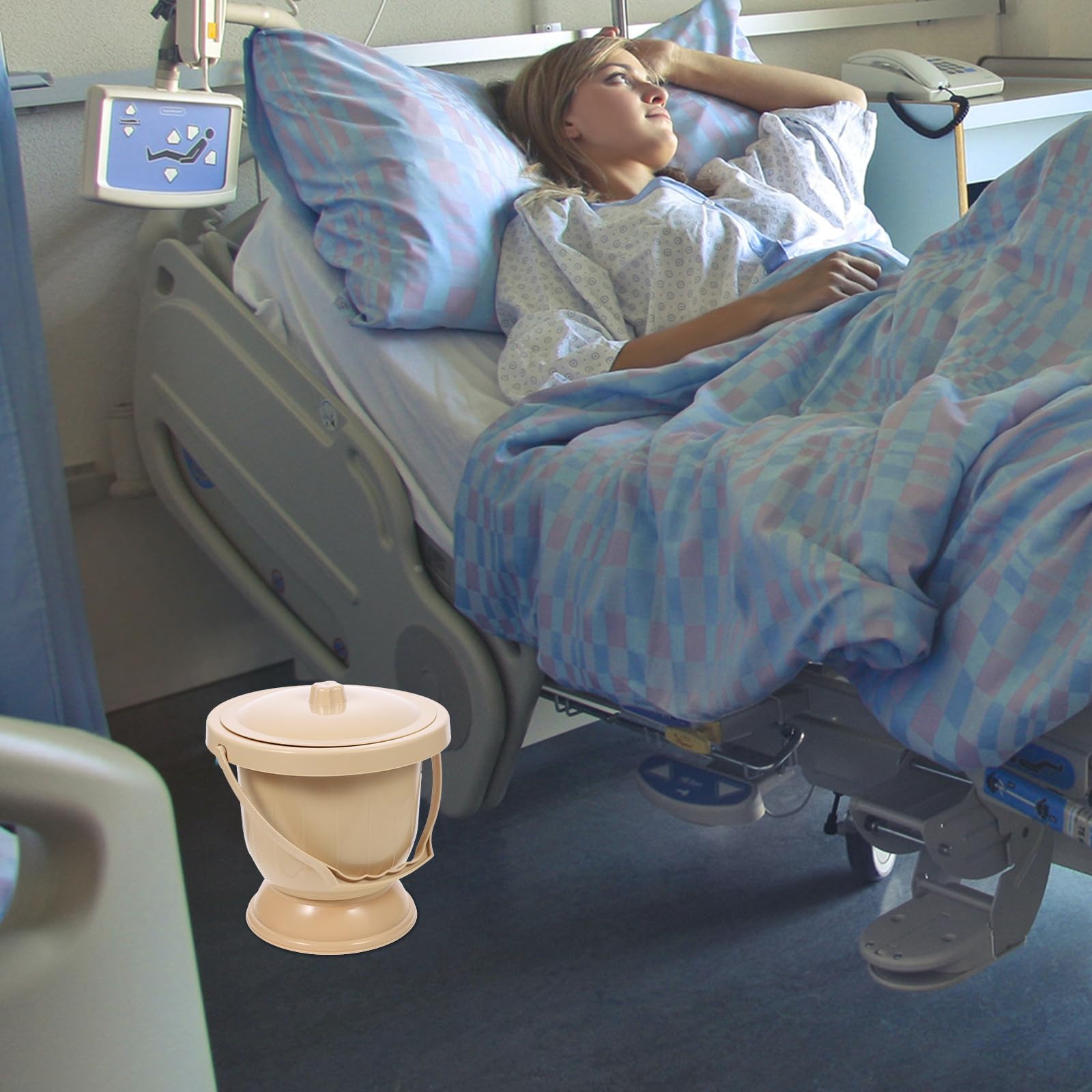 Tragbarer Urintopf mit Deckel, Kunststoff, für Zuhause und Reise, Khaki