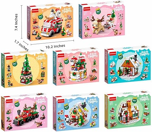 Miniatura 3 de Juego de bloques de construcción de casa de nieve 6 en 1, bloques de construcción de Navidad, para adultos y niñas (casa de nieve de Navidad)