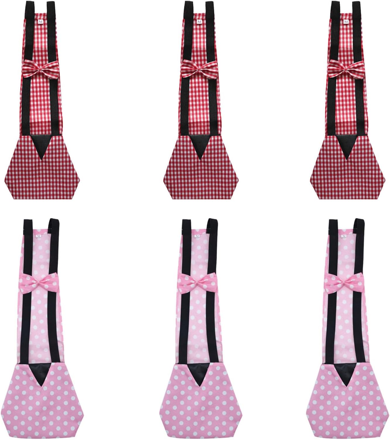 Red Checkered & Polka Dot 6 Pcs Chicken Diapers, M Size Duck Diapers for Pet Goose