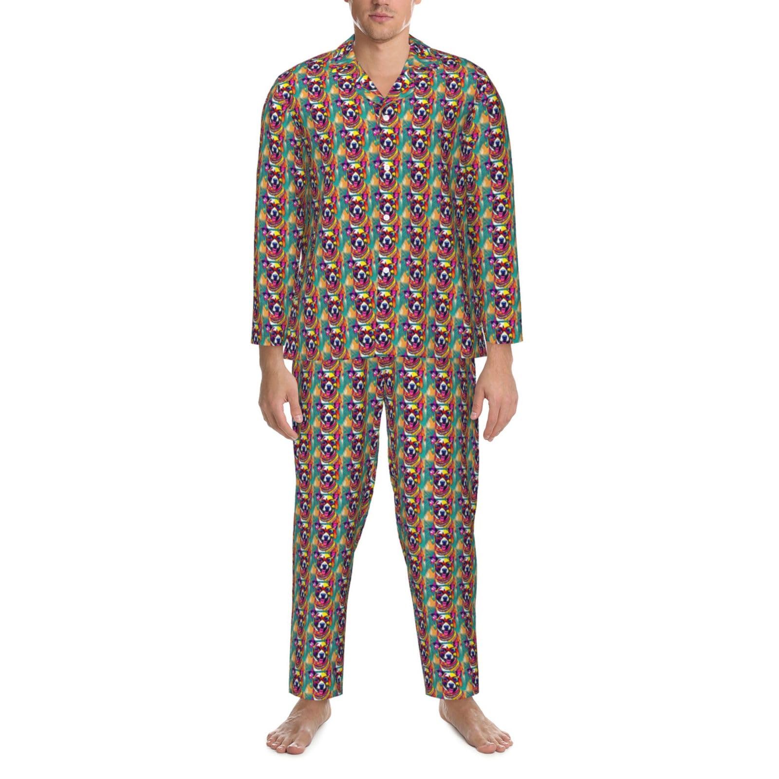 Lustiges Pyjama-Set für Herren, langärmelig, zweiteilig, Hauskleidung, bequeme Nachtwäsche