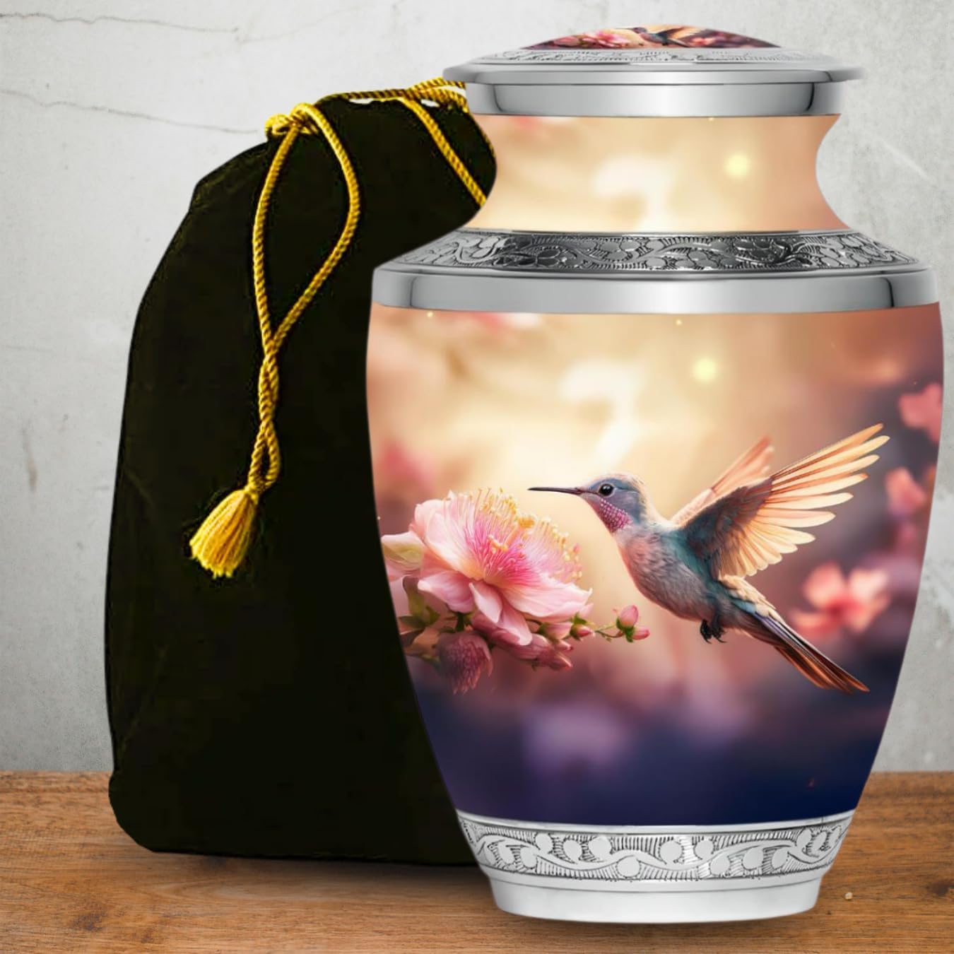 Cremation Urn for Ashes - Hummingbird - Adult Cremation, Burial Urns, Funeral Urns, Decorative Urns for Female - Handcrafted Urn for Ashes for Women (Pink, Adult - Standard)