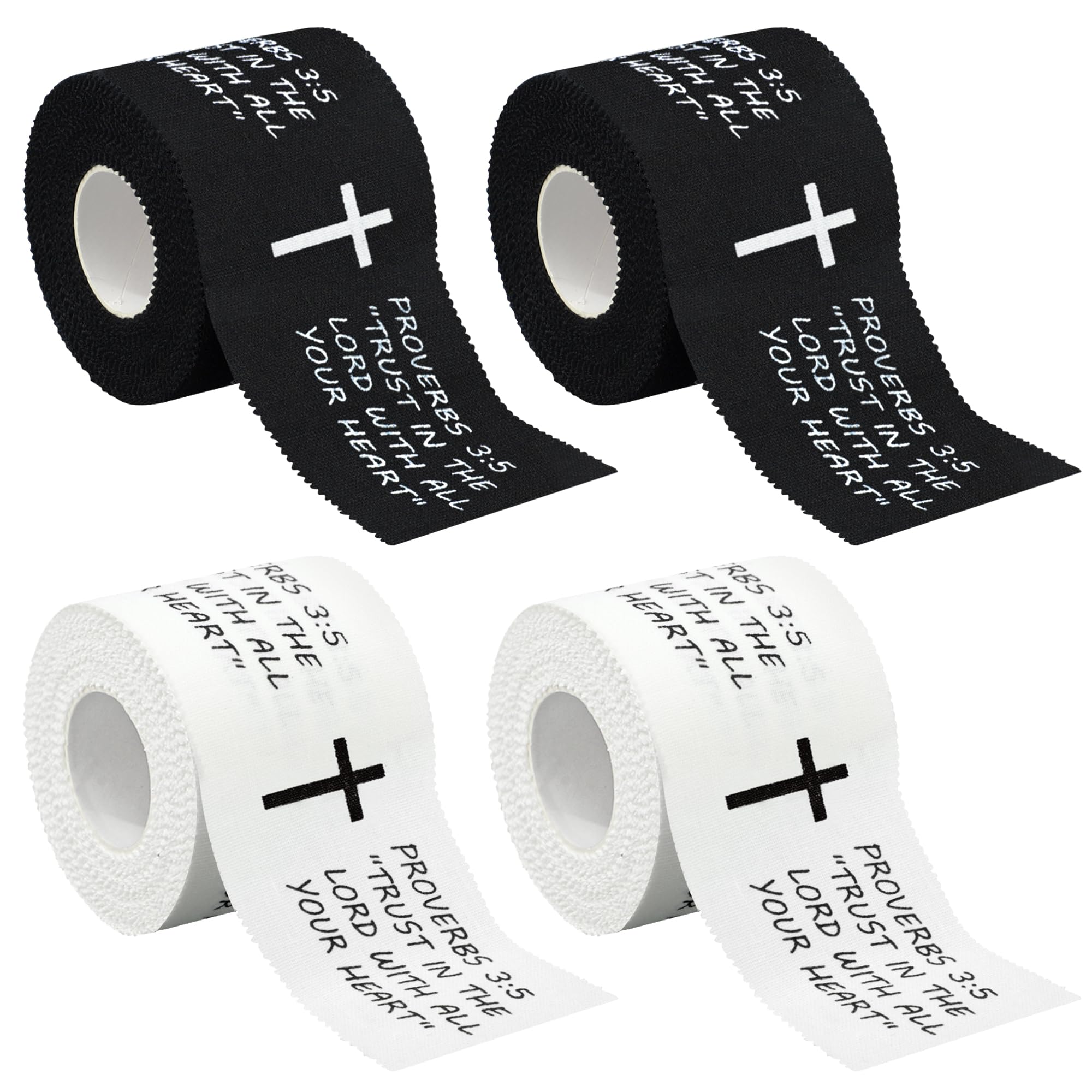 4 Pcs Christian Athletic Tapes 2in x 23ft Religious Bible Verse Sport Tape White Black Cross Athletic Wrist