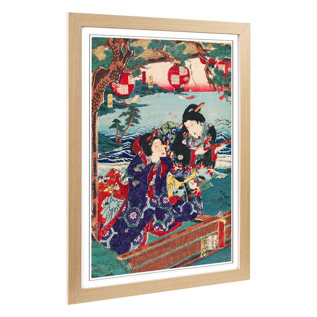 Big Box Art Framed Print of Toyohara Kunichika Japanese Oriental Genji Design | Wall Art Picture | Home Decor for Kitchen, Living Room, Bedroom, Hallway, Oak, A2 / 24.5x18 Inch / 62x45cm