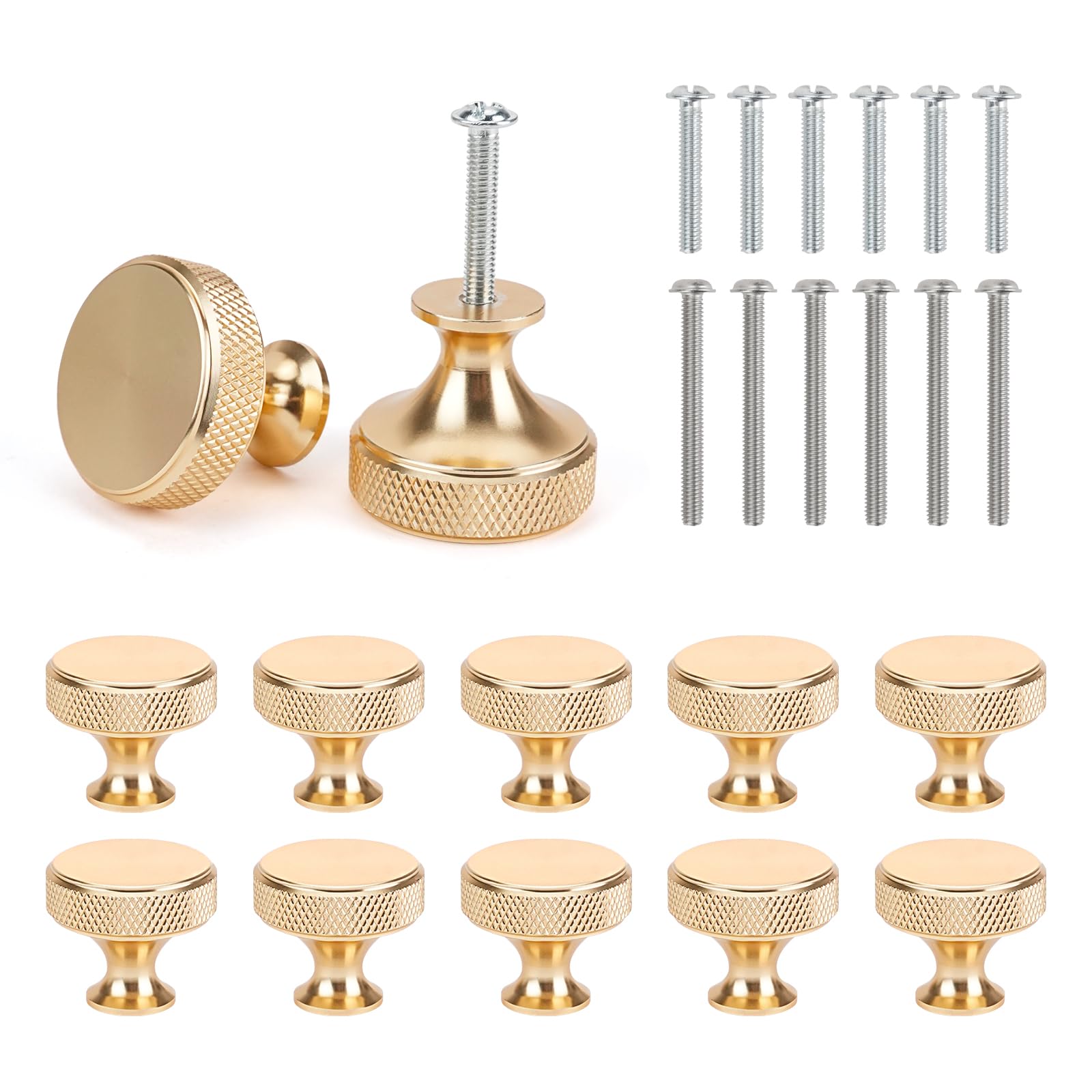 BZUEPRS 12PCS Cabinet Knobs Kitchen Door Knobs, Gold Handles for Drawers Kitchen Drawer Handles with 24PC Screws (40 & 25mm)