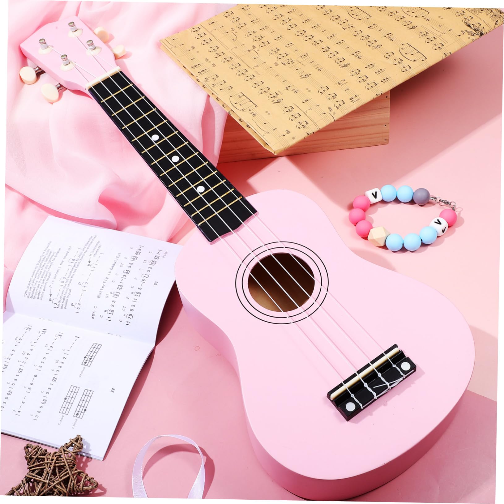 Ukelele Rosa de 21 Pulgadas para Principiantes, Kit Completo
