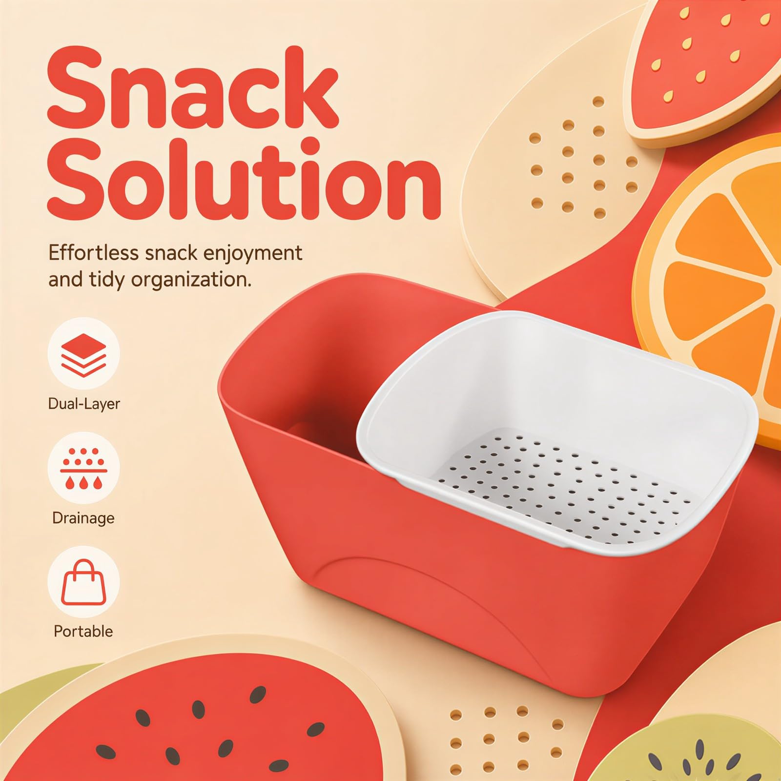 Lot de 2 boîtes de rangement pour snacks à double couche, coque en plastique rouge, bol de drainage, pour noix, pistaches et fruits, format compact pour la maison et les fêtes, facile à placer