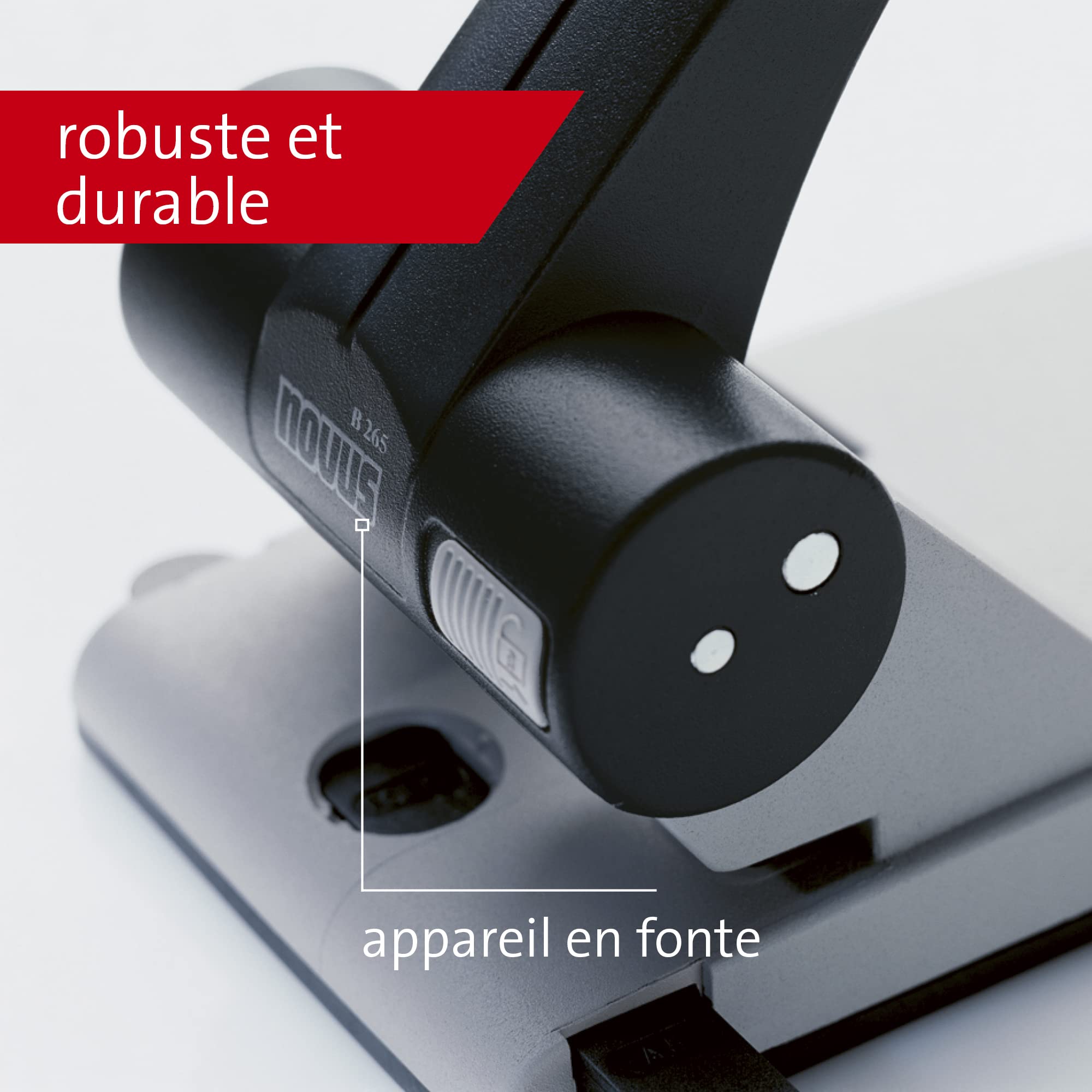 Novus Perforatrice B 265 (perforatrice de registre pour le bureau, métal, capacité de perforation) 65 feuilles, gris clair/noir