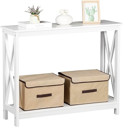 Miniatura 34 de ZenStyle Mesa auxiliar de sofá con 2 estantes de almacenamiento, mesa decorativa estrecha para entrada, pasillo, sala de estar, 39.3 pulgadas de