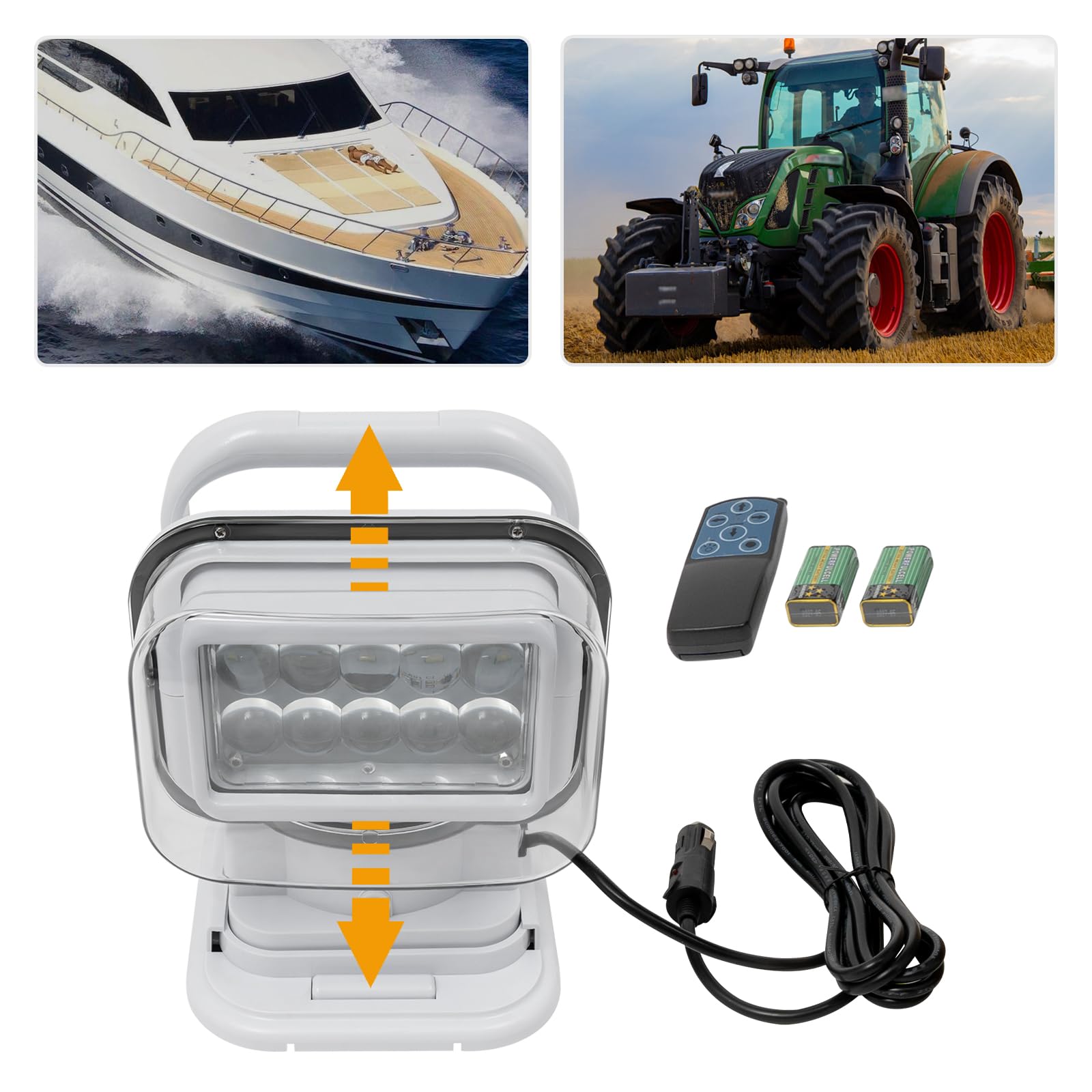LED Suchscheinwerfer Arbeitslicht 50W 600m 8000LM 6500K - LED Arbeitsscheinwerfer mit Fernbedienung für Geländewagen ATV Trucks Boote IP67 360° Rotation (Weiß)
