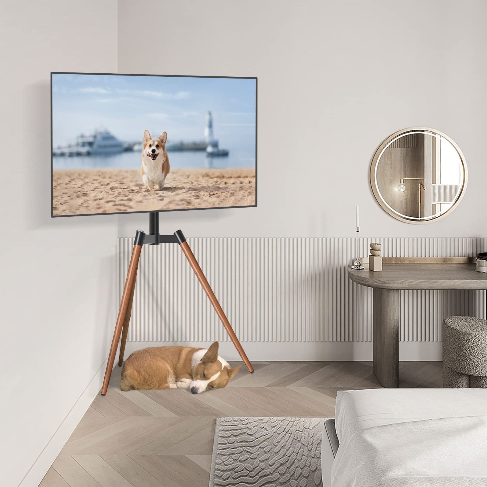 RFIVER Treppiede Supporto TV Cavalletto Tripod da Terra da 32 a 65 Pollici per Televisore da LCD/LED/OLED/QLED/Plasma Girevole 180° e Regolabile in Altezza Max Vesa 400 x 400mm 35kg Marrone