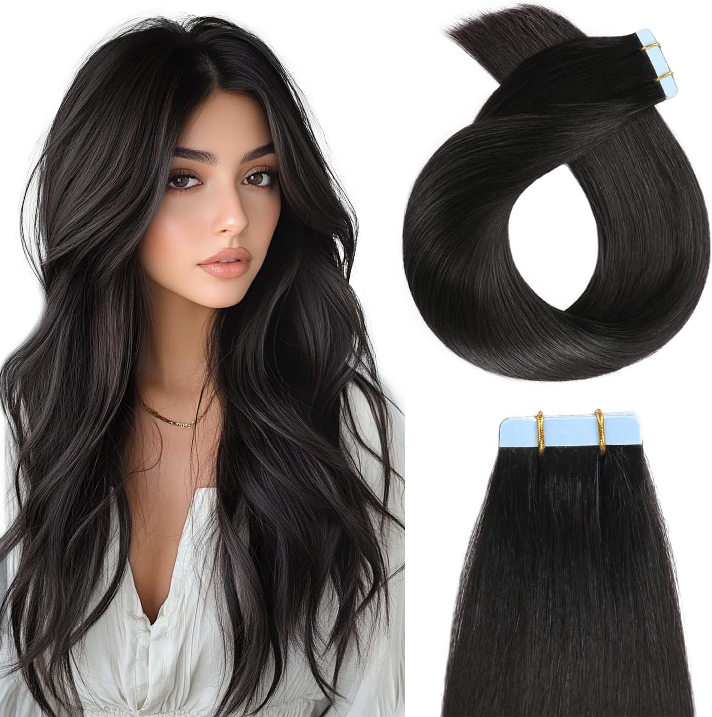 YILITE Tape in Hair Extensions Remy Human Hair 14inch 40g 20pcs Straight Tape in Hair Extensions Human Hair Natural black 1B (14inch 1B)