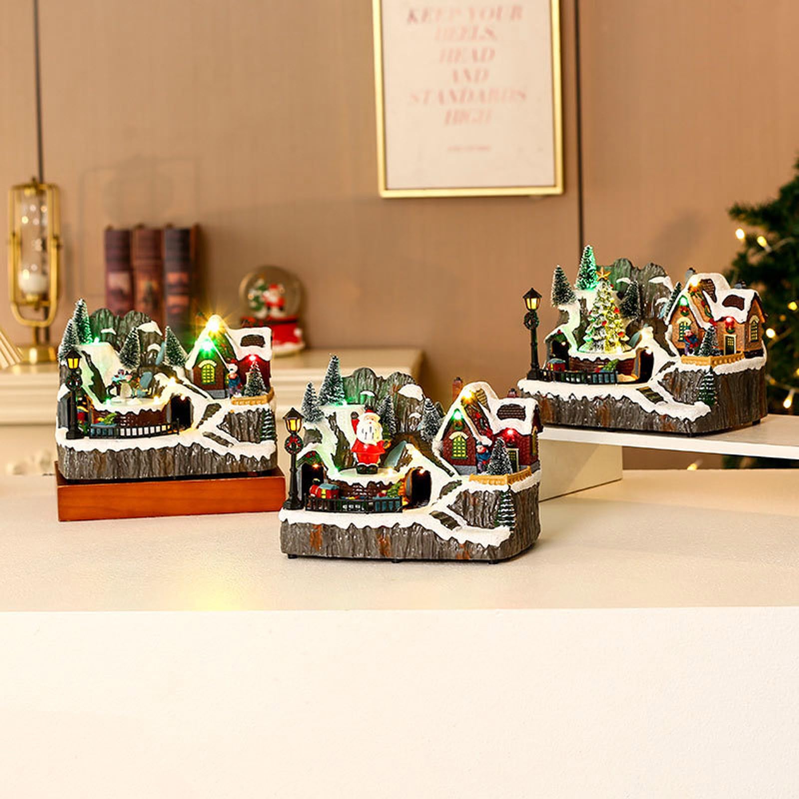 Figura de casa de pueblo navideño resina decorativa escultura suministros para interiores al aire libre jardín patio fiesta decoración