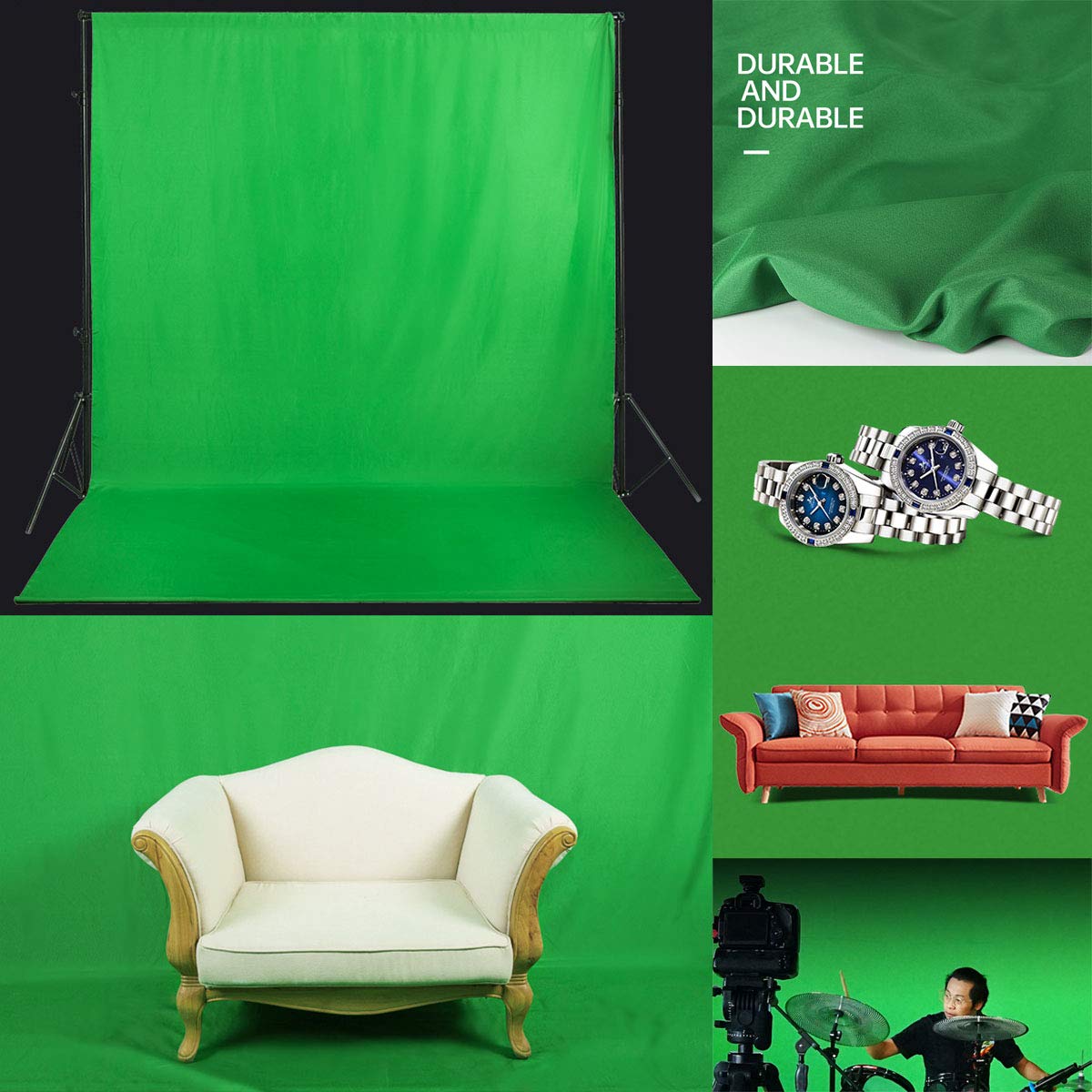 HMTfoto Solid Photography Backdrop Background Chromakey Muslin Portrait Background Screen for Photo Video Studio… (White, 8x10ft): 8x10ft Green