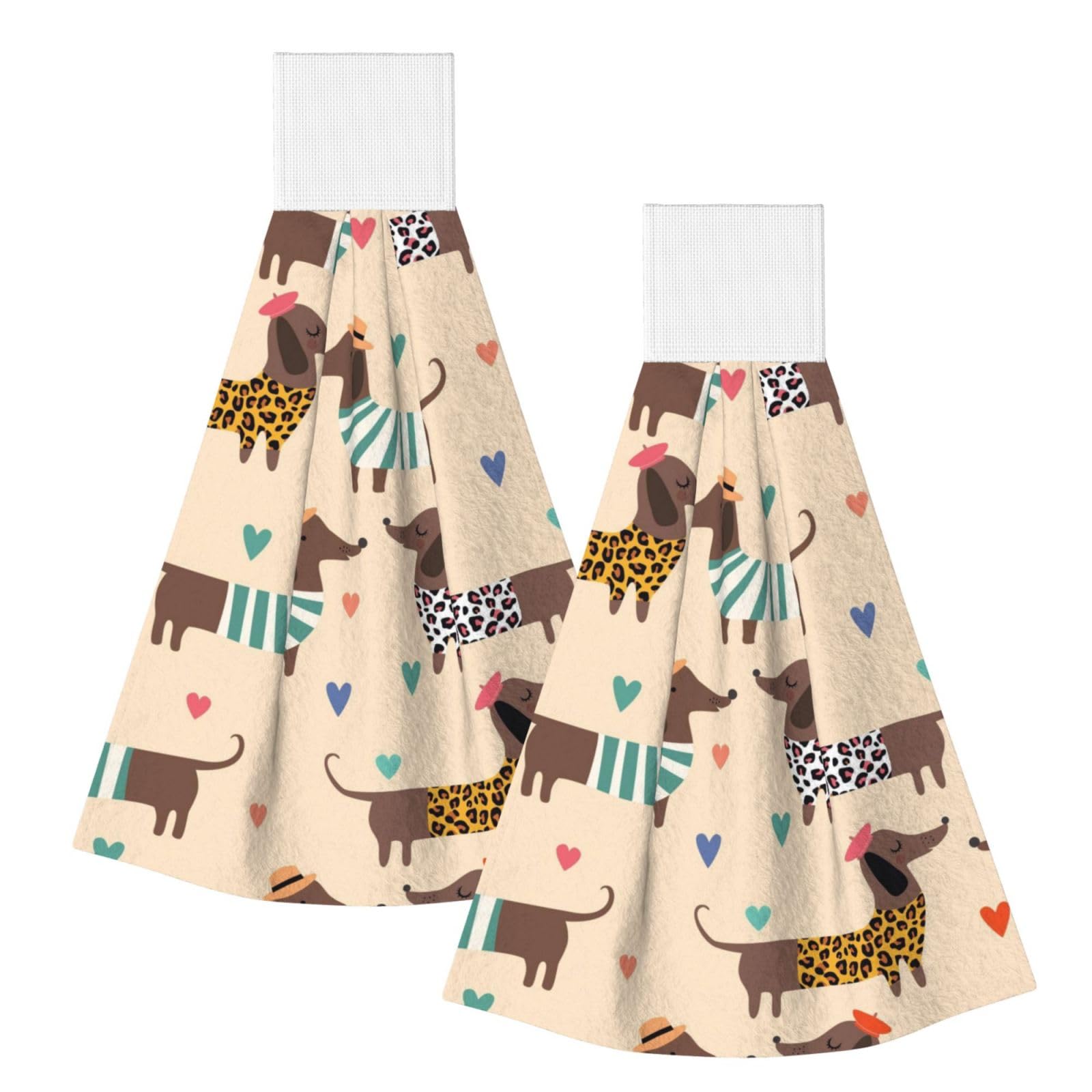 DOPKLNA Dachshund Dog, 2 Pcs Hanging Coral Fiber Hand Towels for Bathroom, Absorbent Kitchen Towels