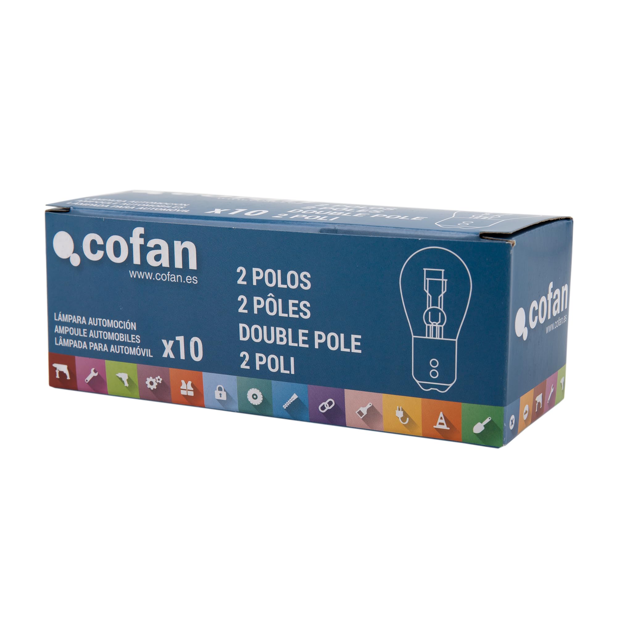 Cofan Lampada a 2 poli decentrata | 12 V | Attacco tipo BAZ15 | Lampadina P21/5w | Colore bianco | Confezione da 10 pezzi o Unitaria (10