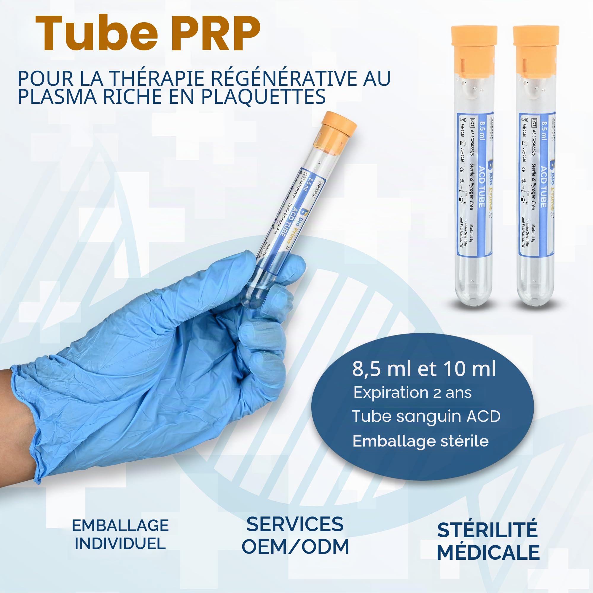 BioPrime ACD PRP Tube de 8,5 ml (100 tubes)