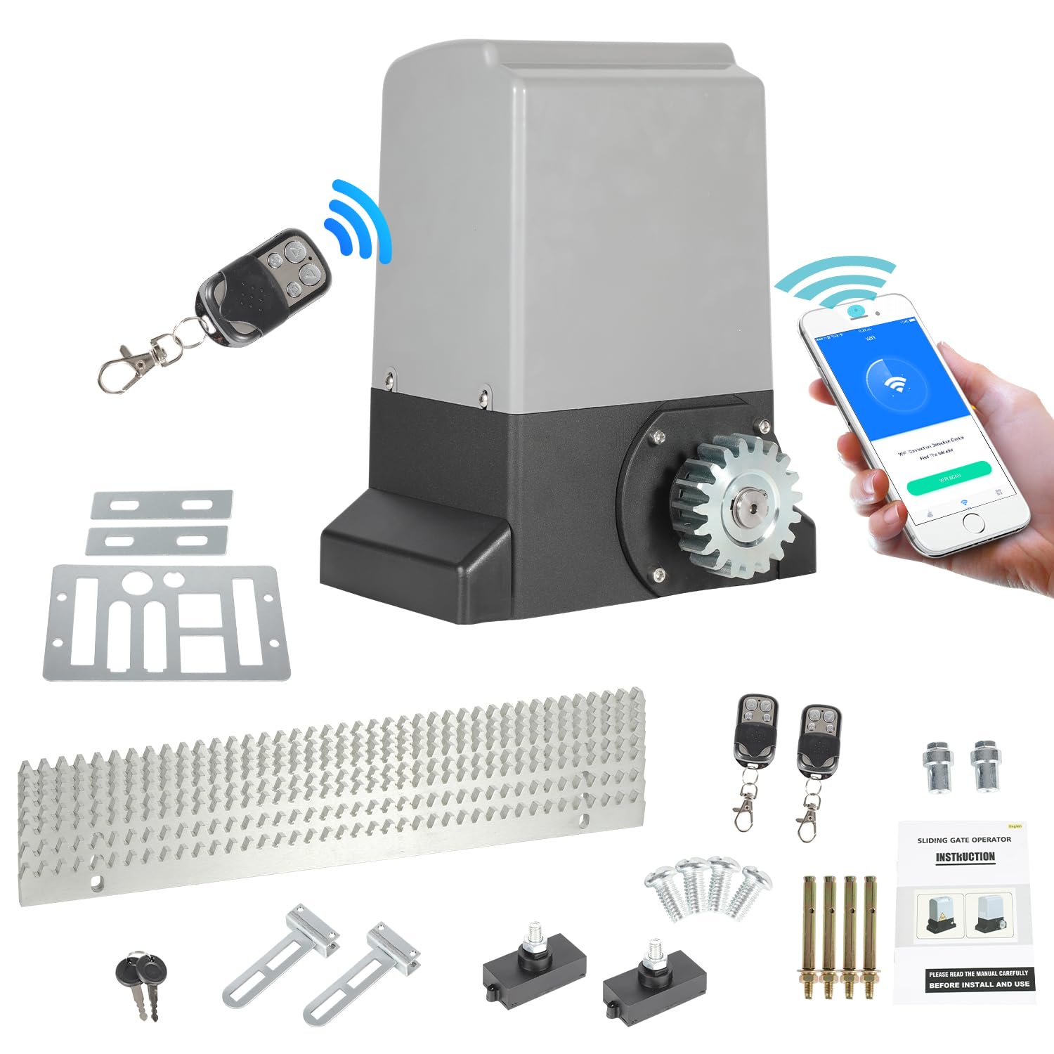 Porta scorrevole 370 W, WiFi, elettrica fino a 800 kg, 12 m/min, apriporta Bluetooth, garage 2 telecomandi