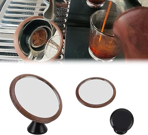 Espejo de chupito espresso para portafiltro sin fondo, rotación de 360, espejo de expreso ajustable para observar el caudal de café, base negra