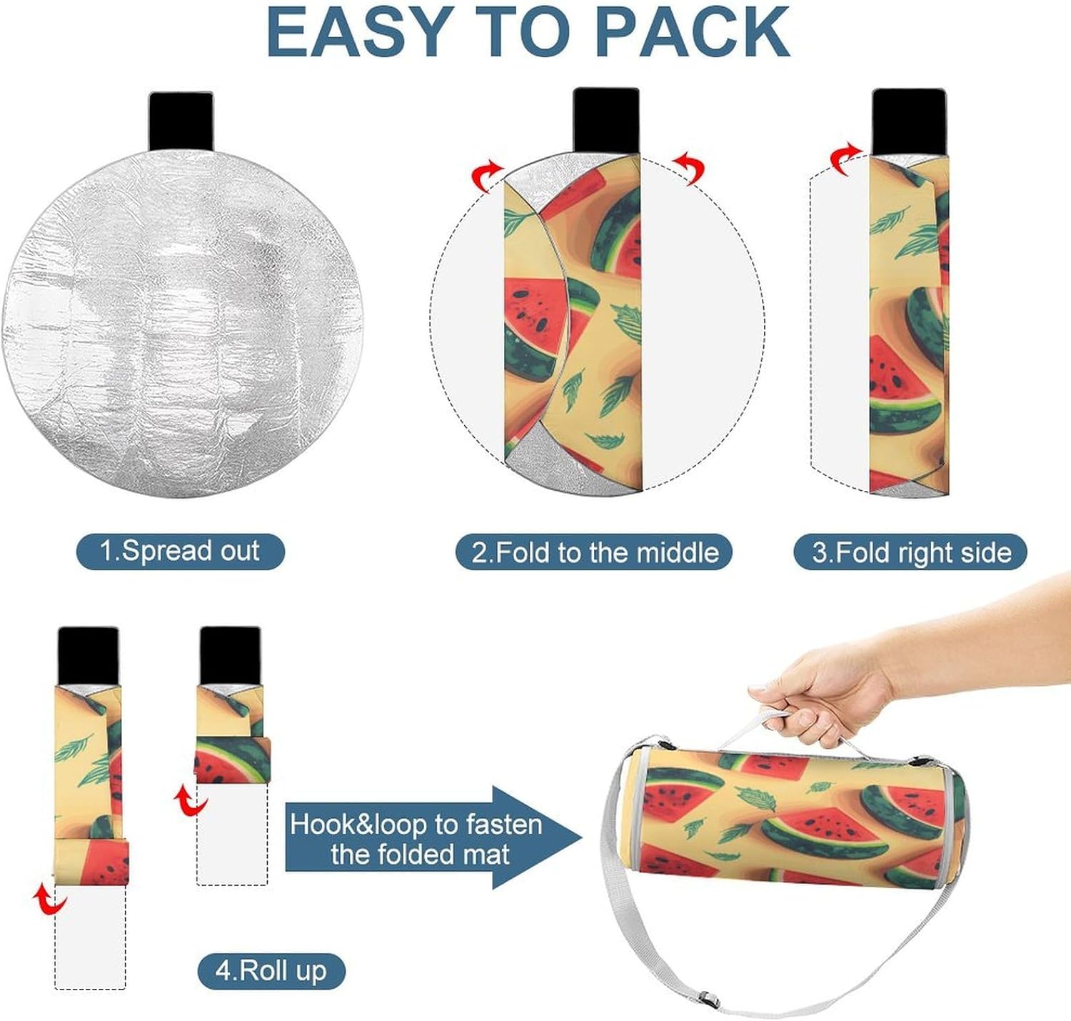 Summer Watermelon Picnic Mat Lightweight Waterproof Picnic Blankets Extra Large Picnic Outdoor Blankets Foldable Sandproof Beach Blanket for Park Beach Camping Courtyard 58.3''x58.3''