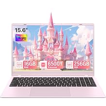 15.6" Pink Laptop, Laptop with 16GB RAM 256GB SSD, Gold 6500YBeat Pentium, Up to 3.4GHz, 1080P FHD IPS Display, Bluetooth, WIFI, HDMI, USB-C, USB3.2, 38WH Battery, Laptop Computer for Students