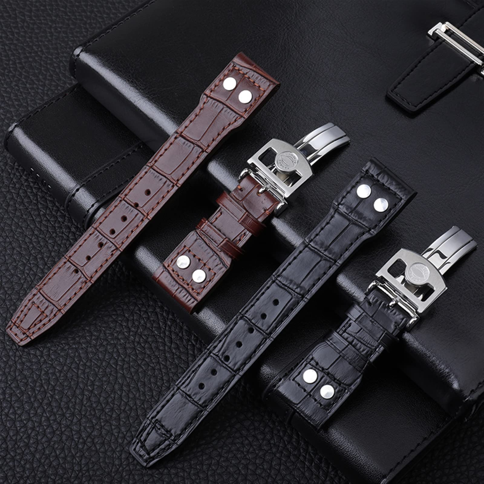 21 mm 22 mm Włochy skóra bydlęca pasek do zegarka z prawdziwej miękkiej skóry do IWC Pilot Mark 18 miękki brązowy pasek do zegarka składane zapięcie