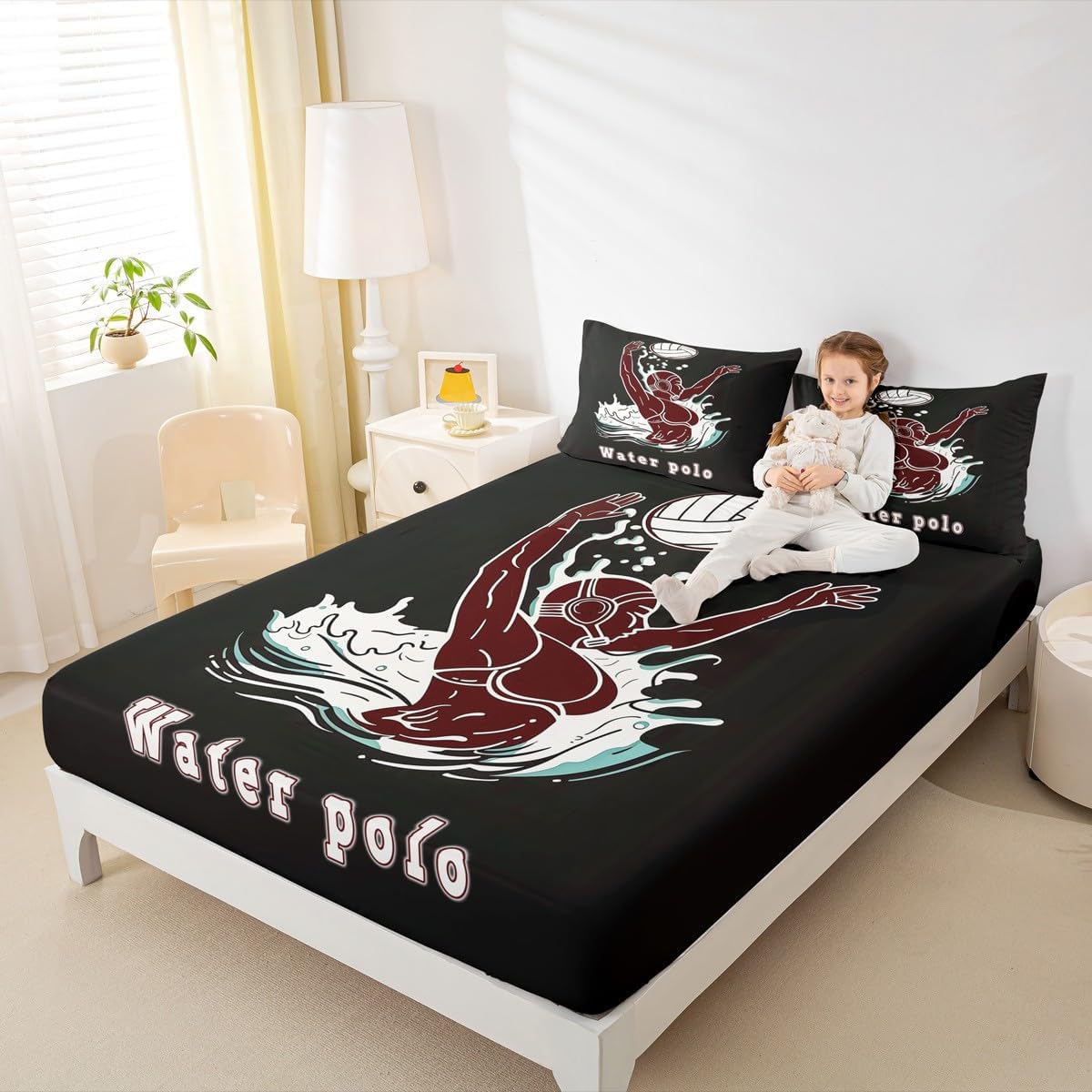 Erosebridal Swim Bed Sheets Summer Cool Sports Bedding Set Swimming Water Sports Fitted Sheet Modern Fashion Swimmer Fitted Bed Sheet Full Size for Kids Boys Girls Teen Room Decor