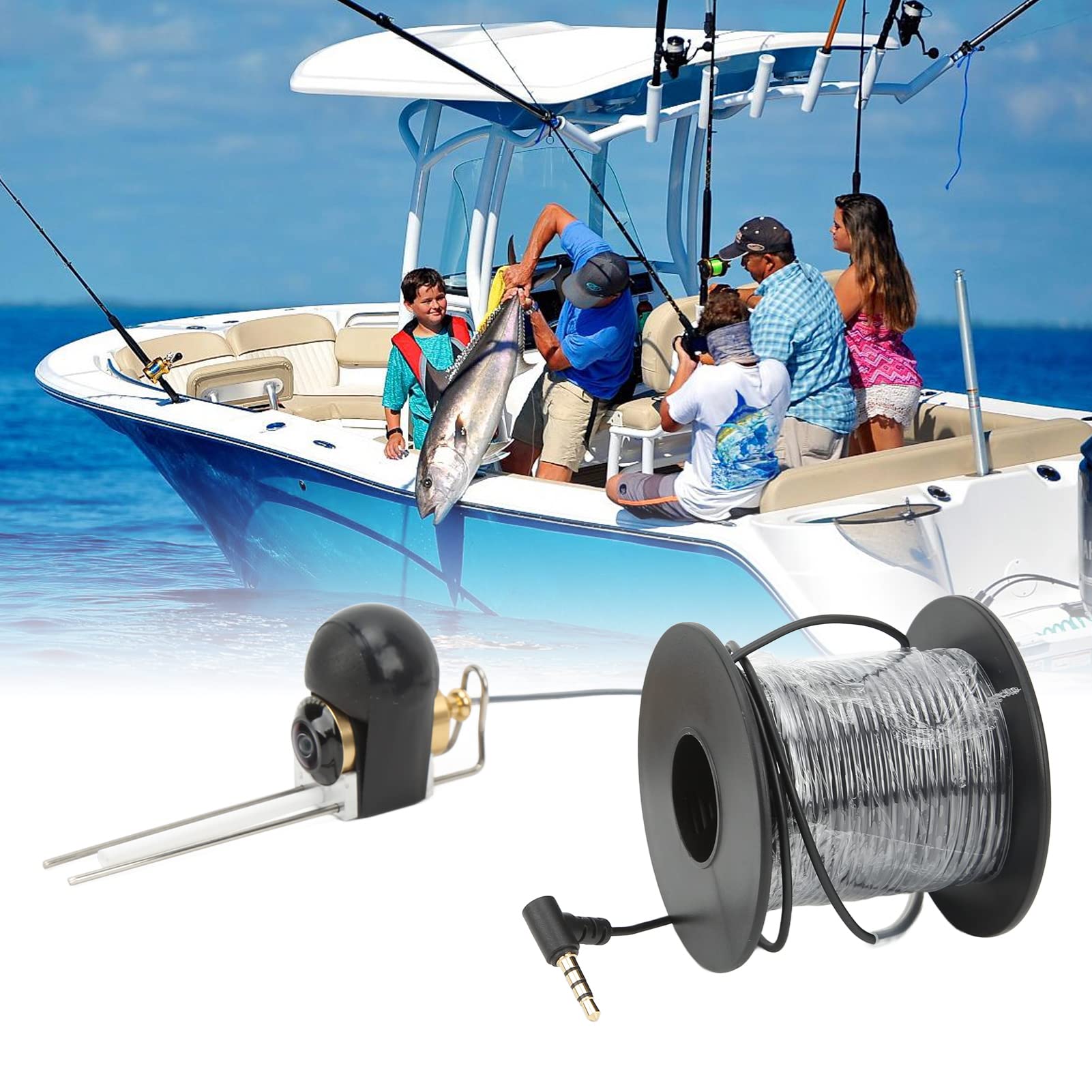 Videocamera per la Pesca Subacquea, Videocamera HD Portatile per Fish Finder con Cavo Pesca e Luci Bianche a LED, Videocamera Impermeabile per Mare, Lago, Pesca sul Ghiaccio (30 m/98,4 Piedi)