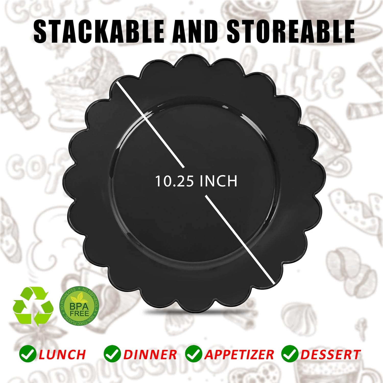 SUT 72 PSC Black Plastic Plates, Plates Disposable Heavy Duty, black Disposable Dinner Plates, 10.25inch plastic Dinner plate for Party
