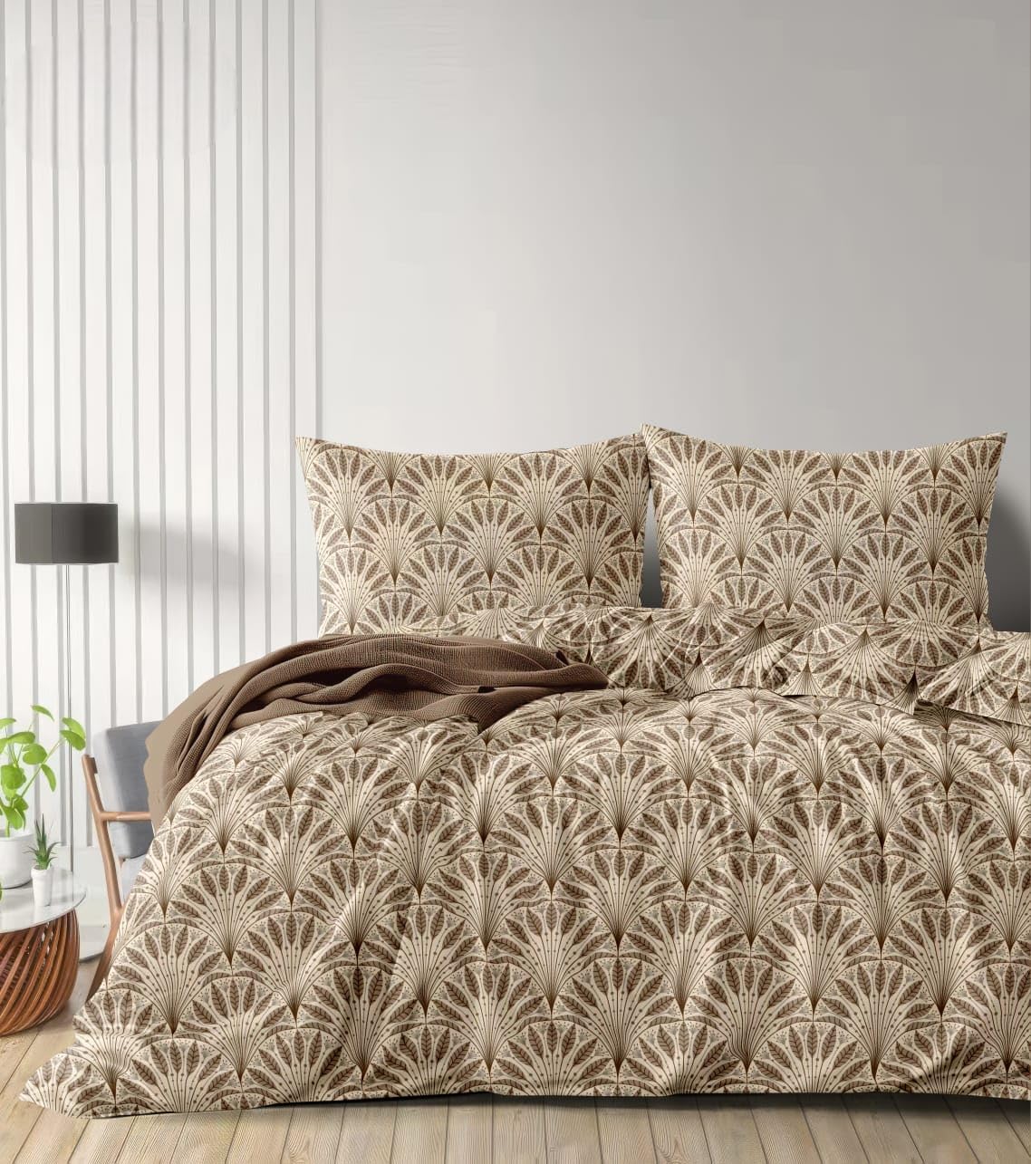Cotton Bedding Set King Size| 300 TC Double Bed Duvet Cover with Zipper (90x100 in), Double Bed Fitted Bedsheet (72x78+10 in Depth), 2 Pillow Covers (18x28 in) |Warm|DBC 059|Dark Beige-image-0
